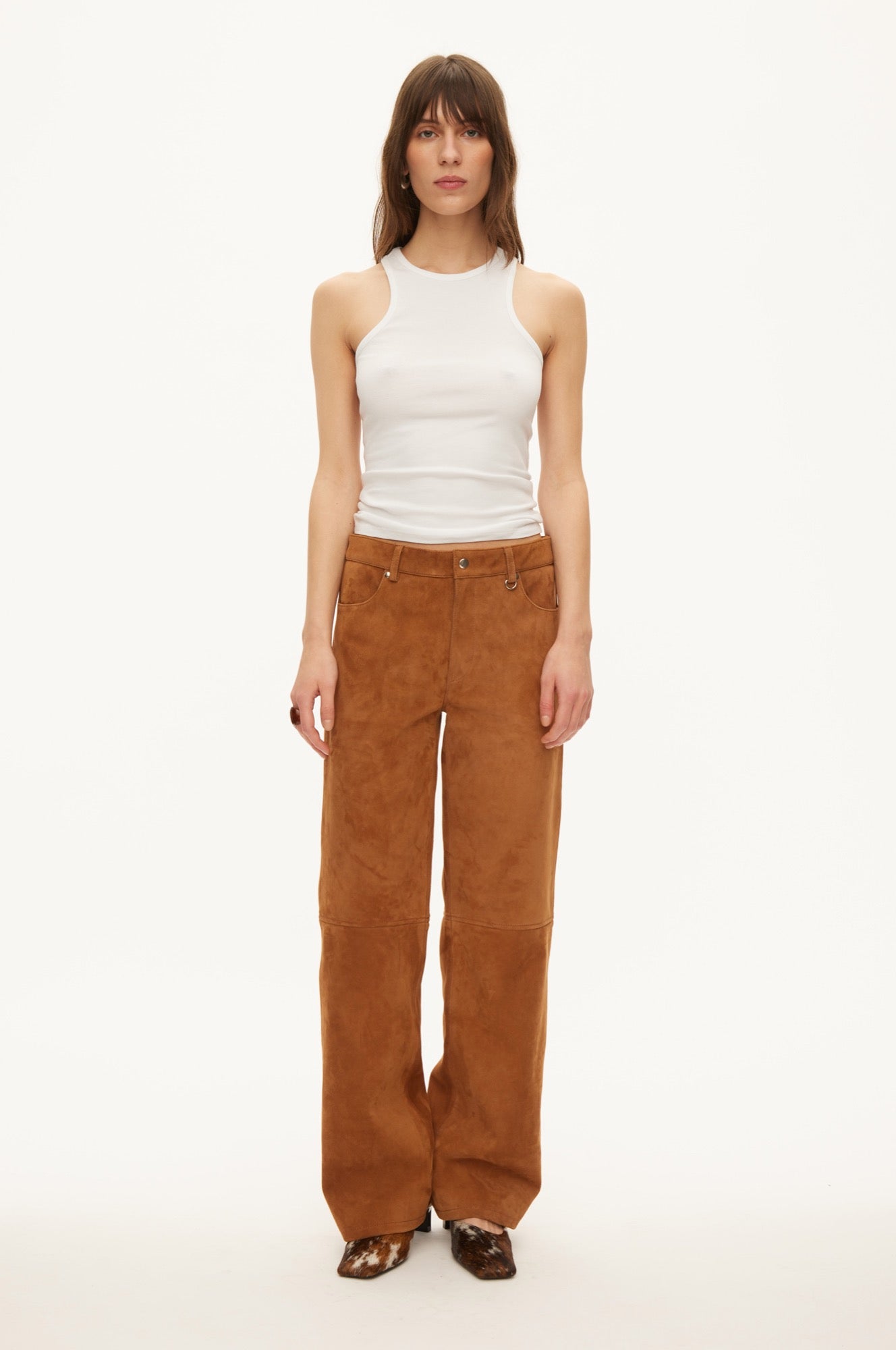 Oval Square Kylie suede trousers TROUSERS Tobacco brown