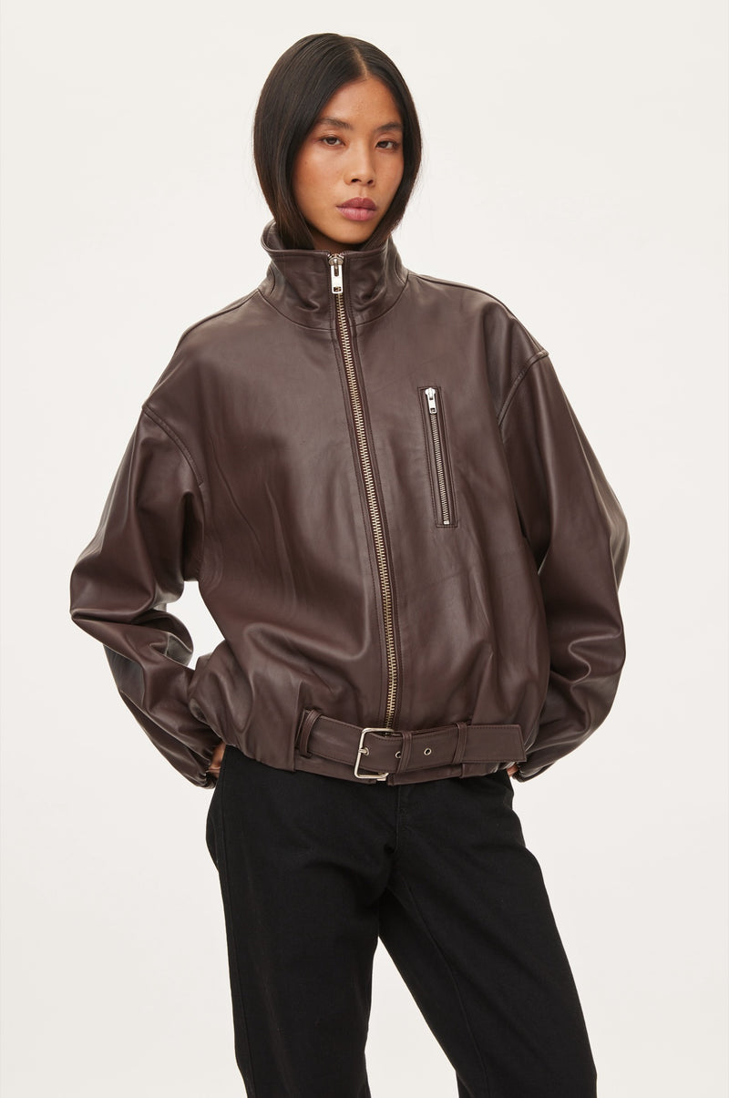 Oval Square Lenny Leather Jacket JACKETS 6024 Coffee