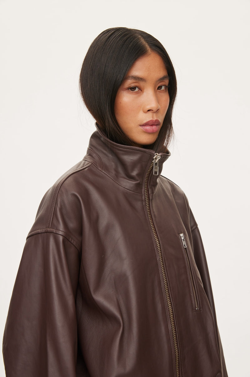 Oval Square Lenny Leather Jacket JACKETS 6024 Coffee