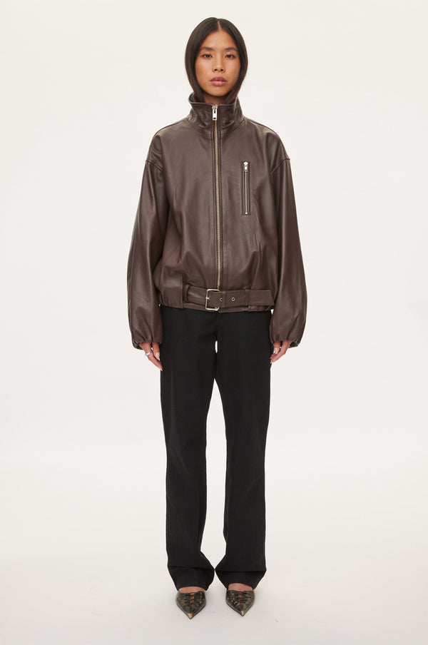 Oval Square Lenny Leather Jacket JACKETS 6024 Coffee
