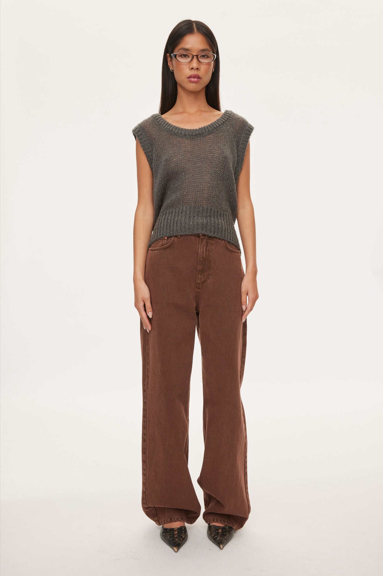 Oval Square Light Knit Vest KNITS 7004 Dark Grey Melange