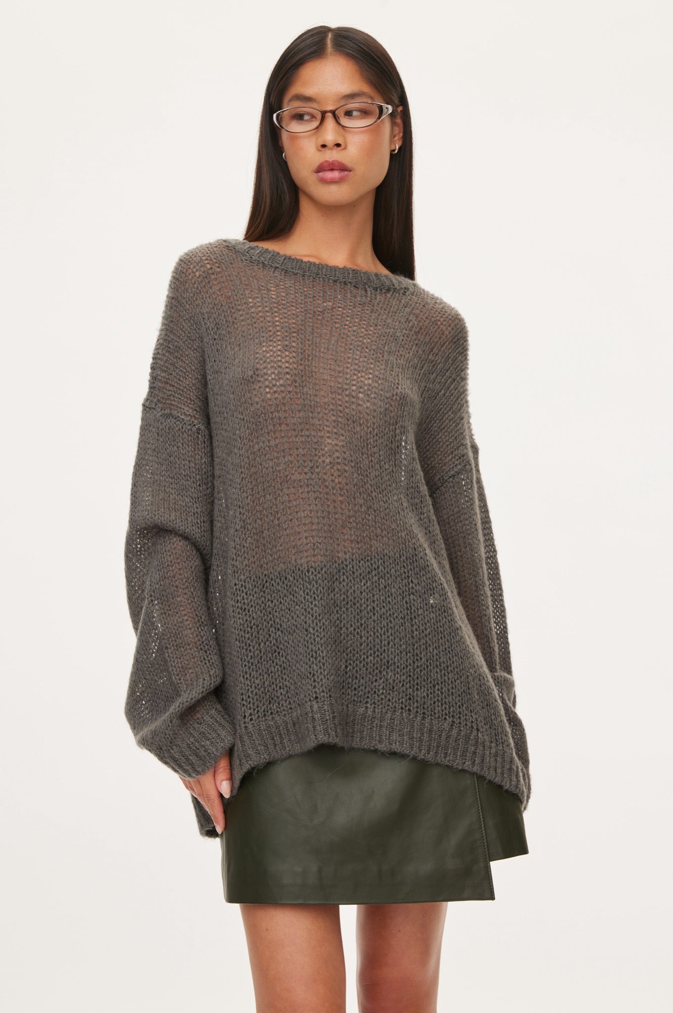 Oval Square Light Oversized Knit KNITS 7004 Dark Grey Melange
