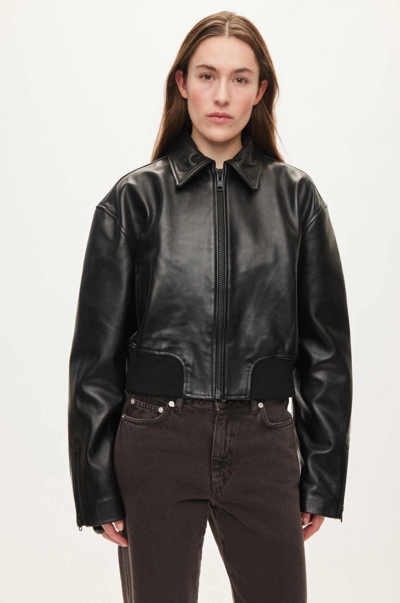 Oval Square Marilyn leather bomber JACKETS Black