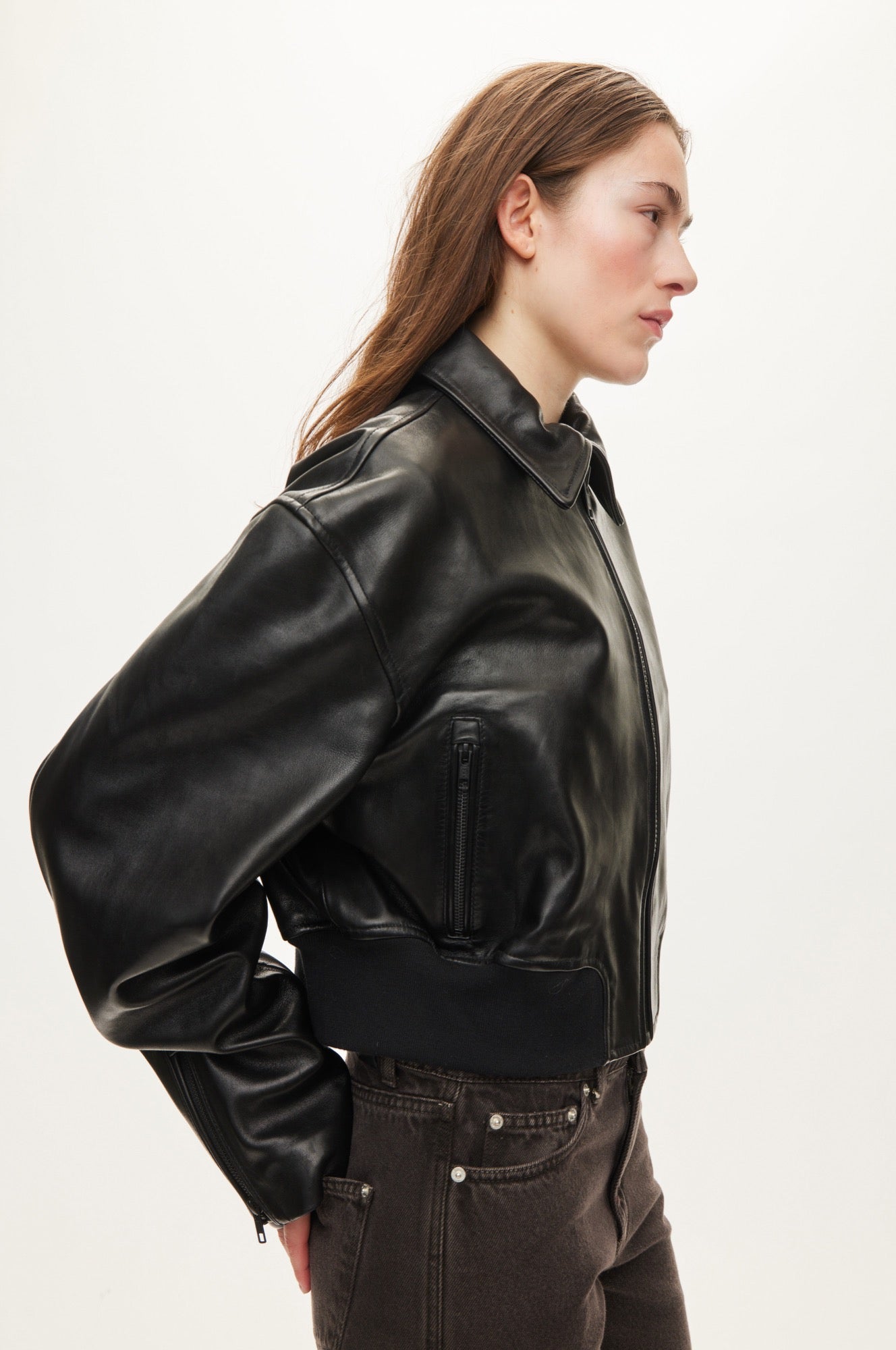 Oval Square Marilyn leather bomber JACKETS Black