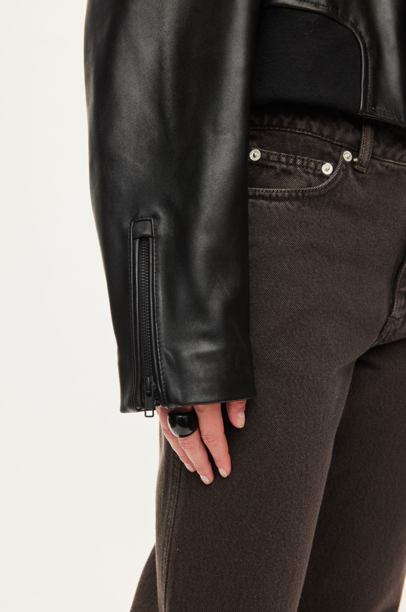 Oval Square Marilyn leather bomber JACKETS Black