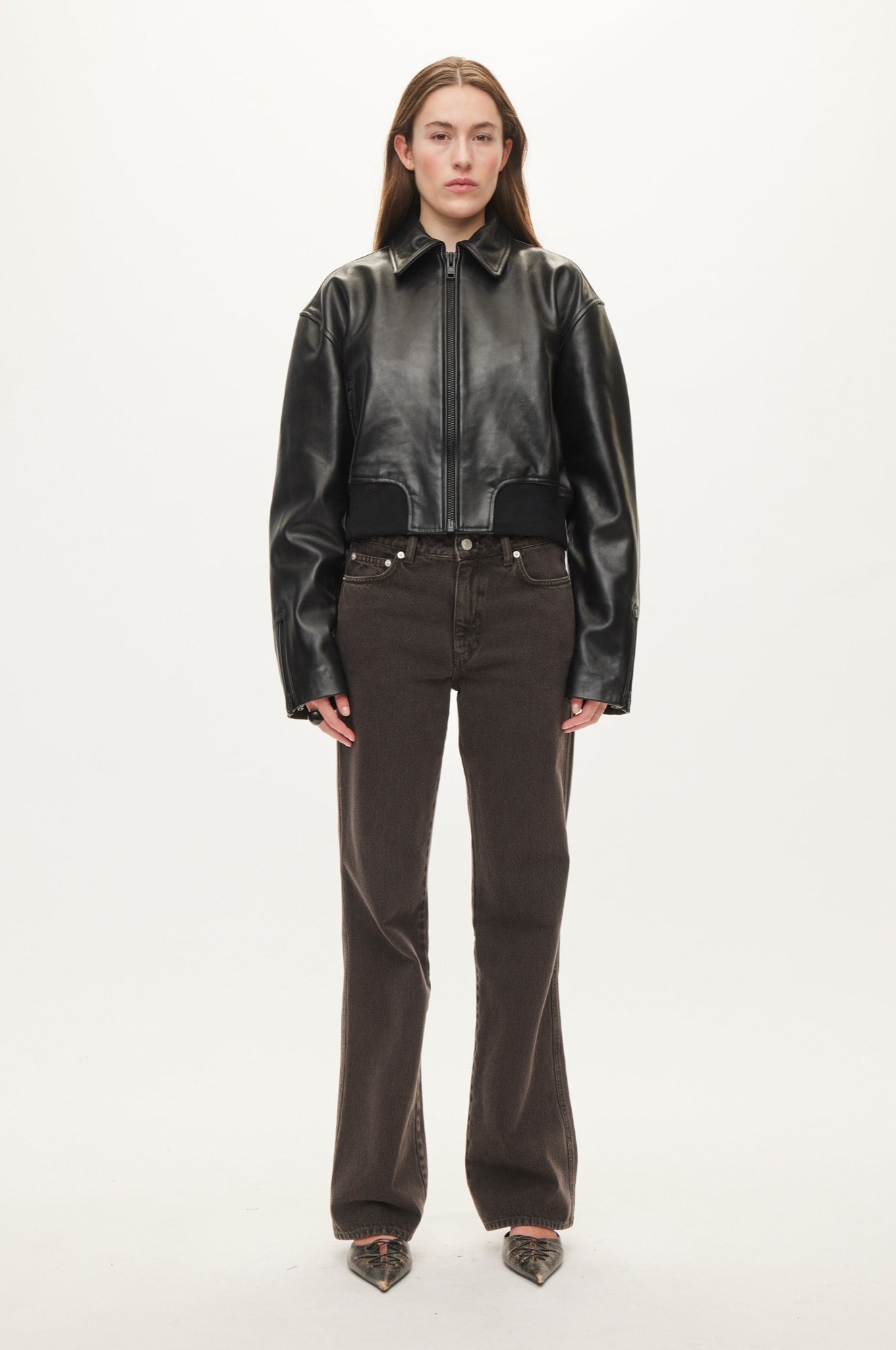 Oval Square Marilyn leather bomber JACKETS Black