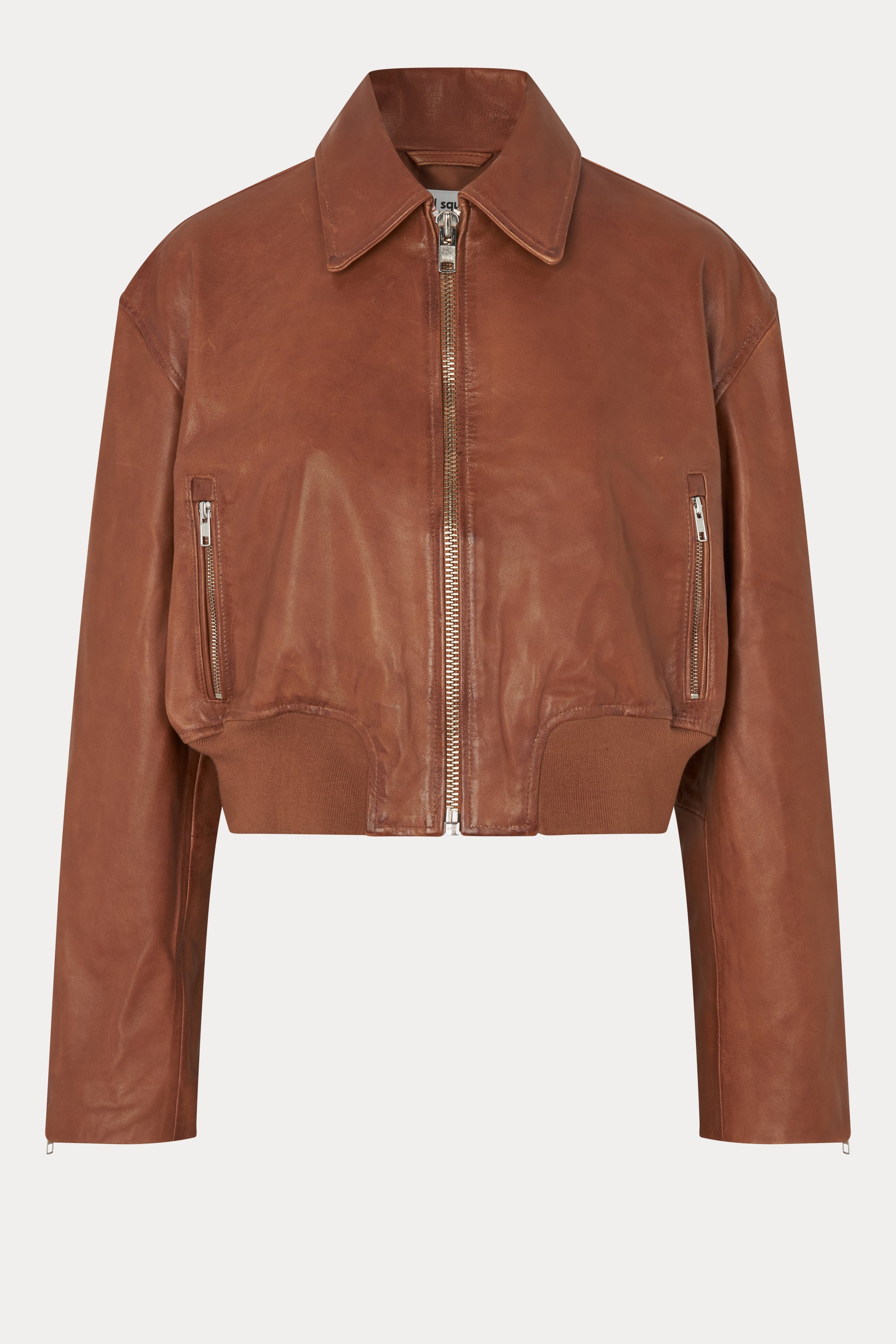 Oval Square Marilyn leather bomber JACKETS Cognac