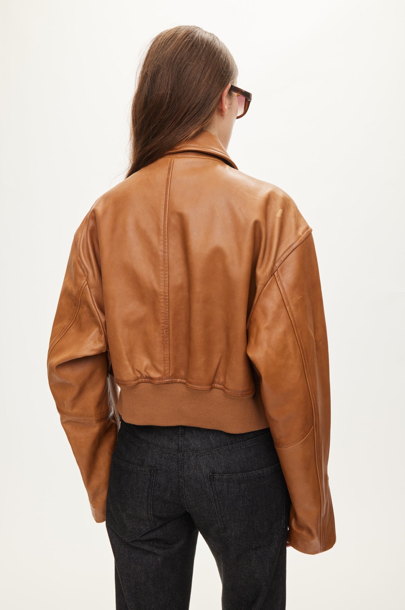Oval Square Marilyn leather bomber JACKETS Cognac