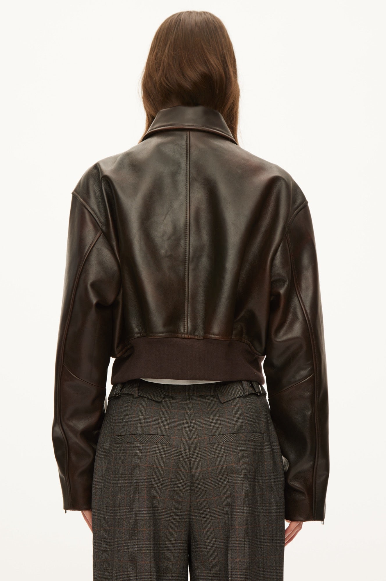 Oval Square Marilyn leather bomber JACKETS Dark Brown