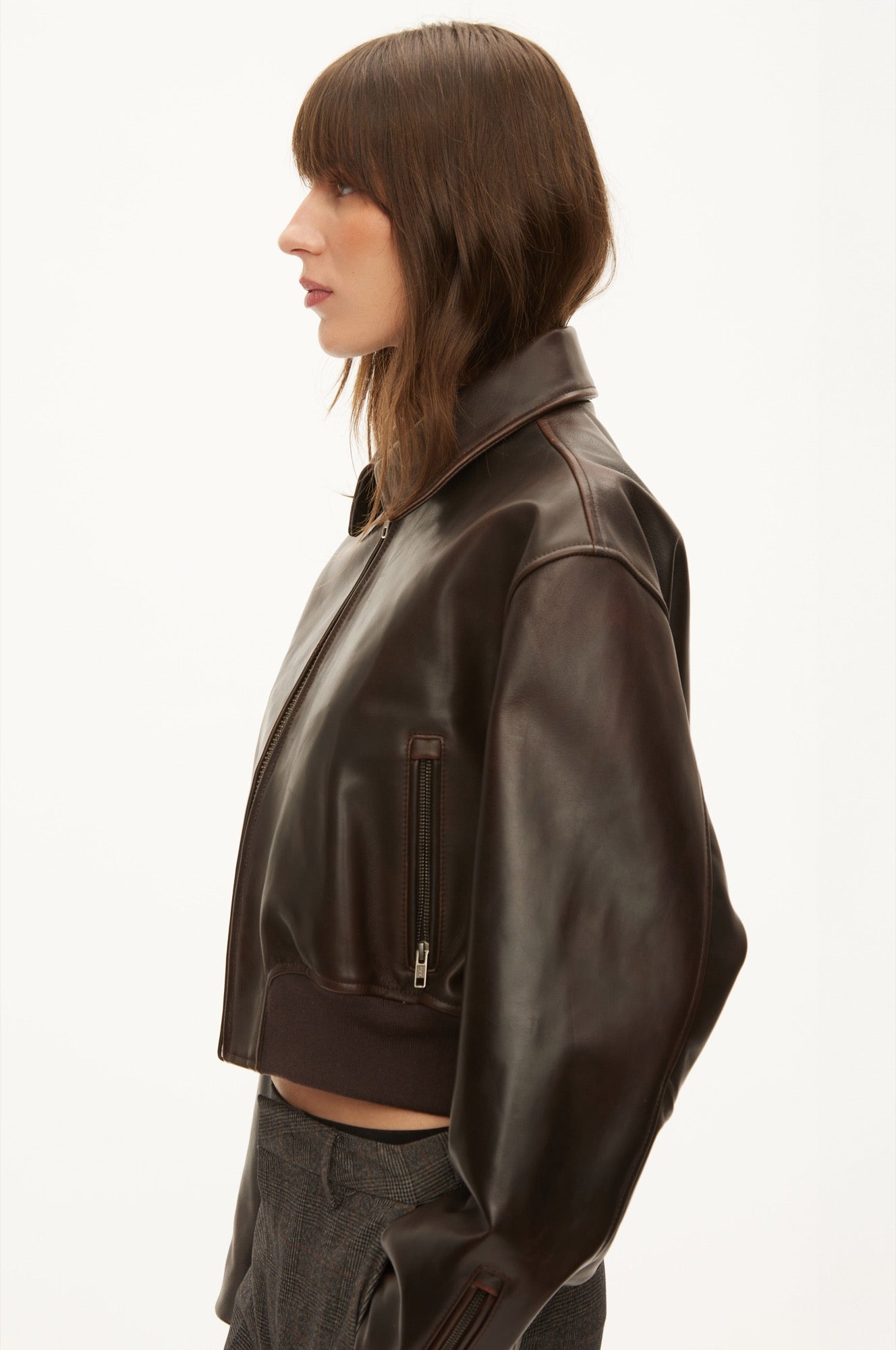 Oval Square Marilyn leather bomber JACKETS Dark Brown