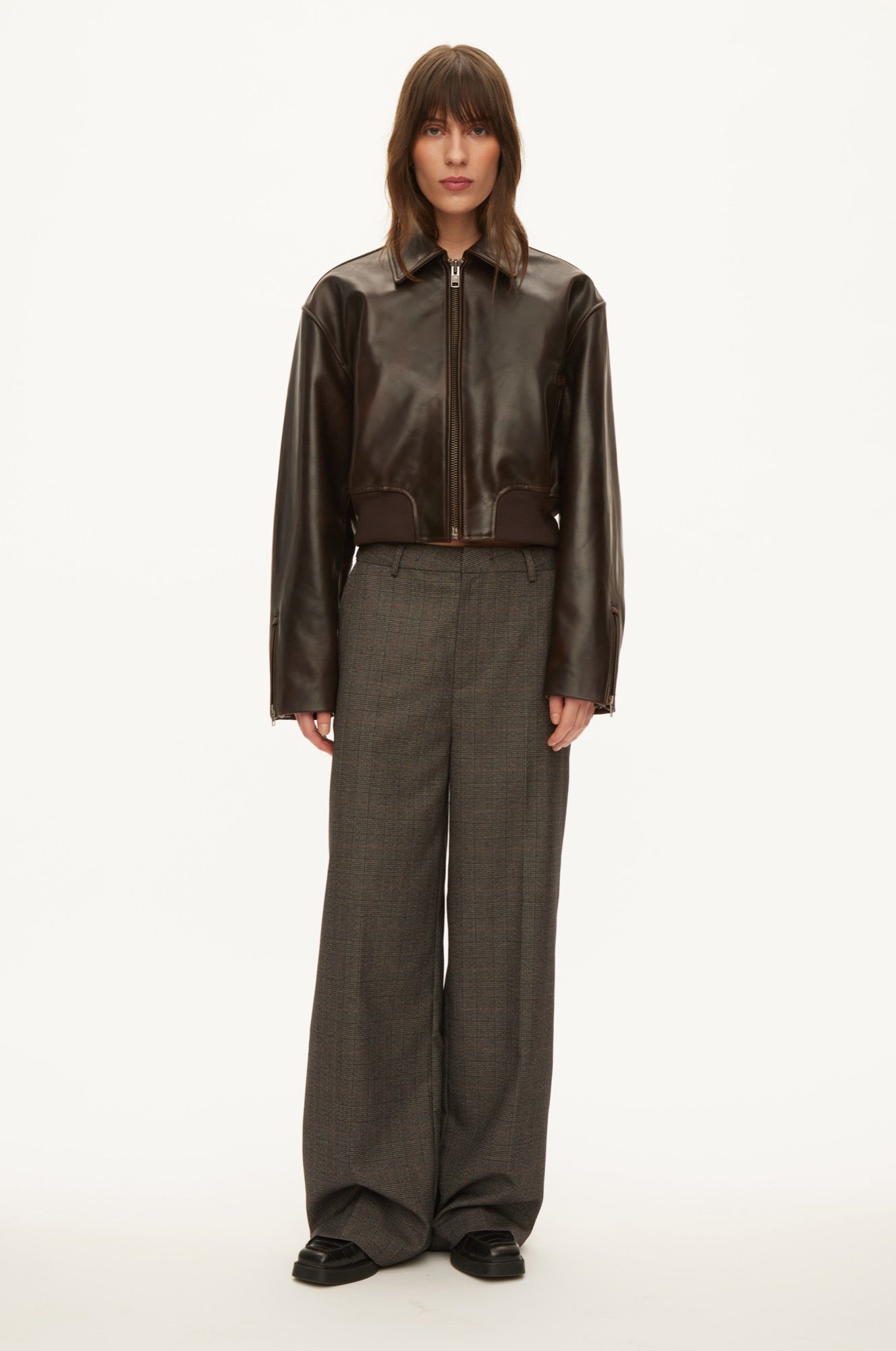 Oval Square Marilyn leather bomber JACKETS Dark Brown