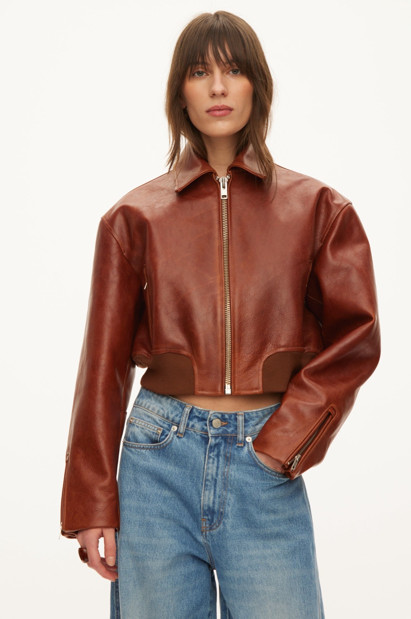 Oval Square Marilyn leather bomber JACKETS Rust Red