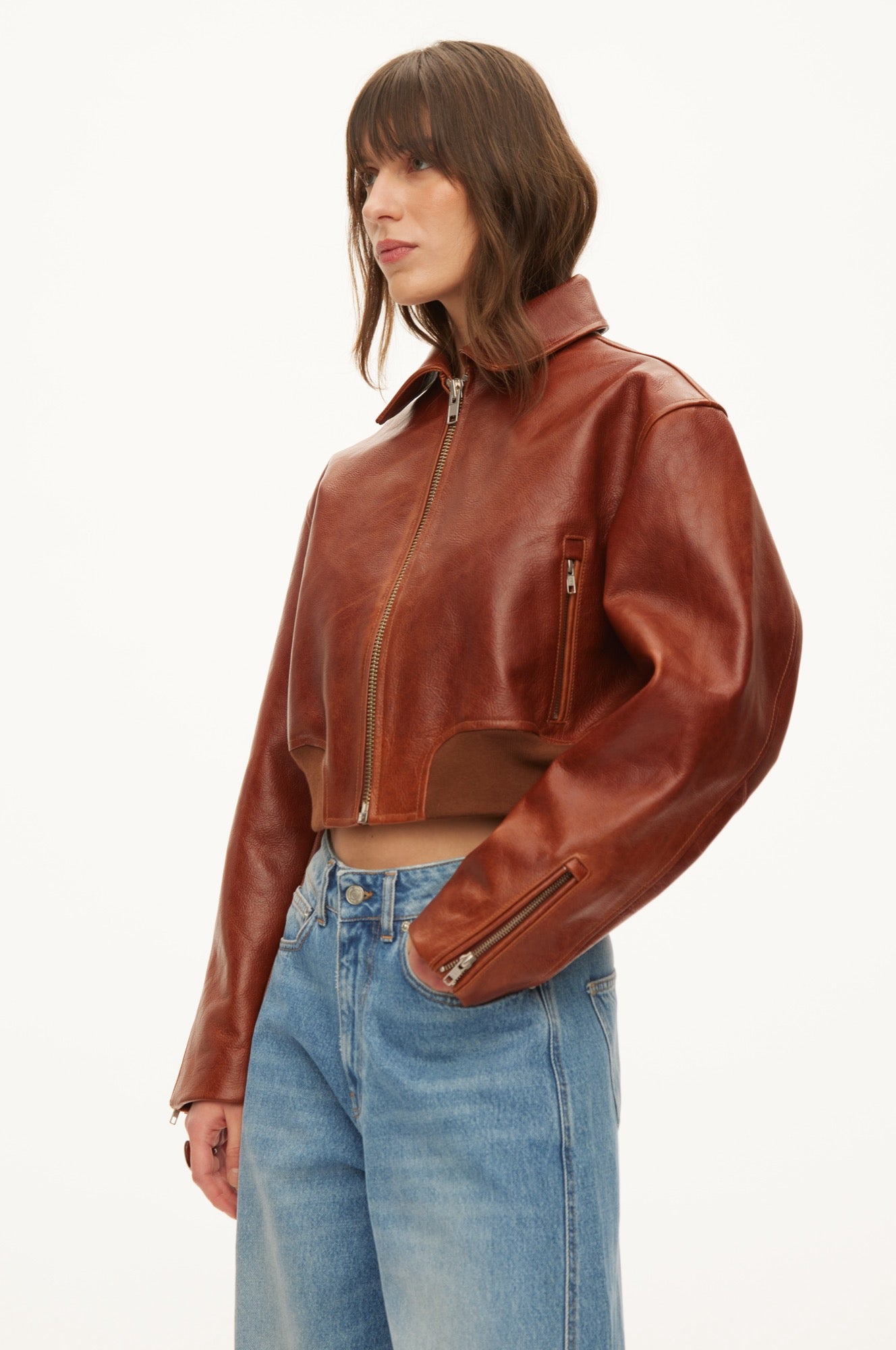 Oval Square Marilyn leather bomber JACKETS Rust Red
