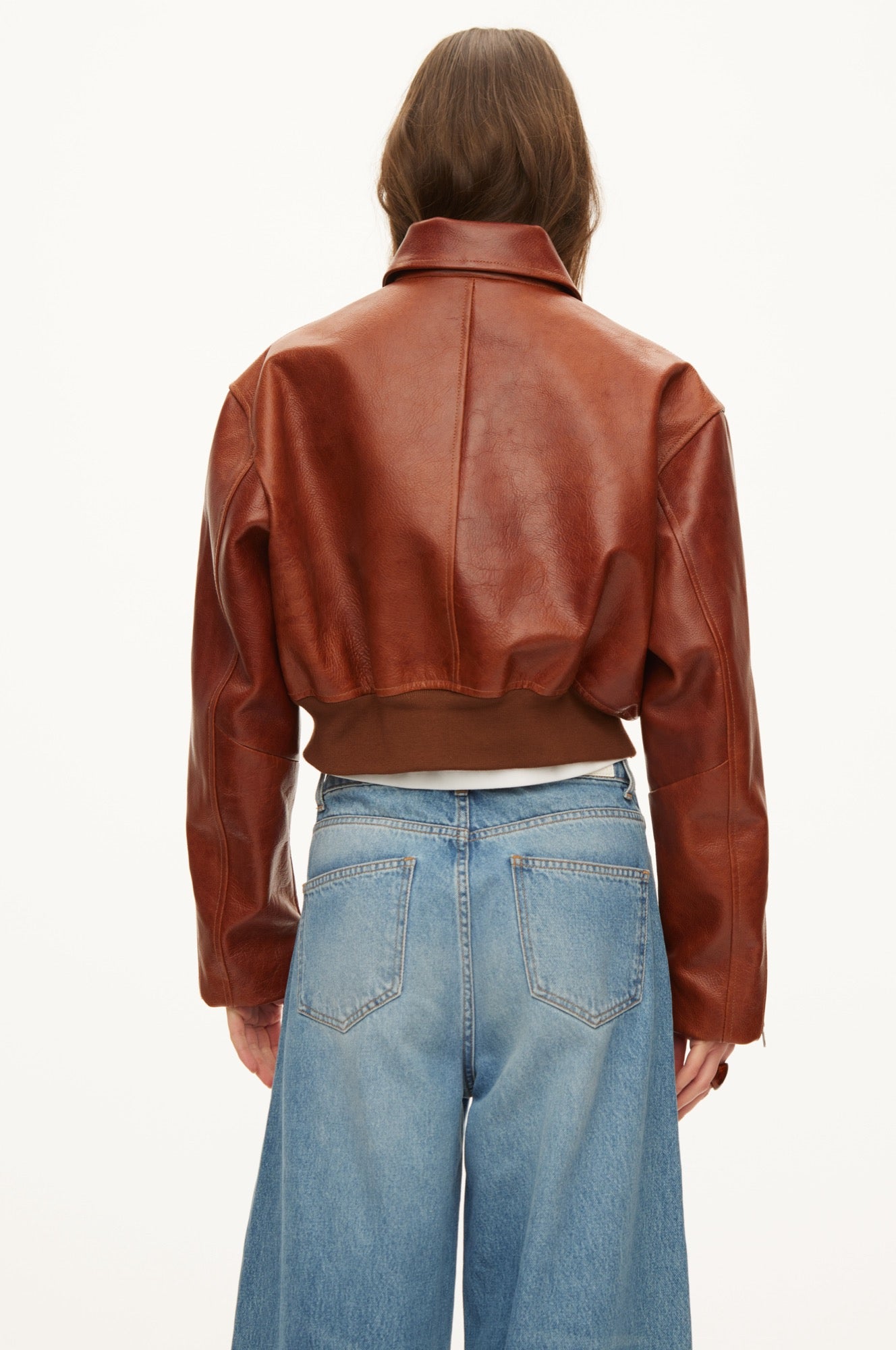 Oval Square Marilyn leather bomber JACKETS Rust Red