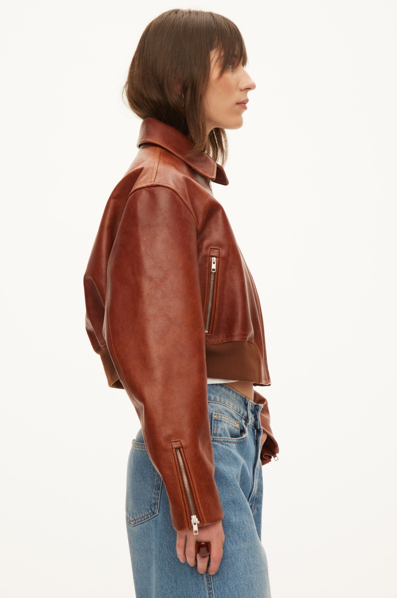 Oval Square Marilyn leather bomber JACKETS Rust Red