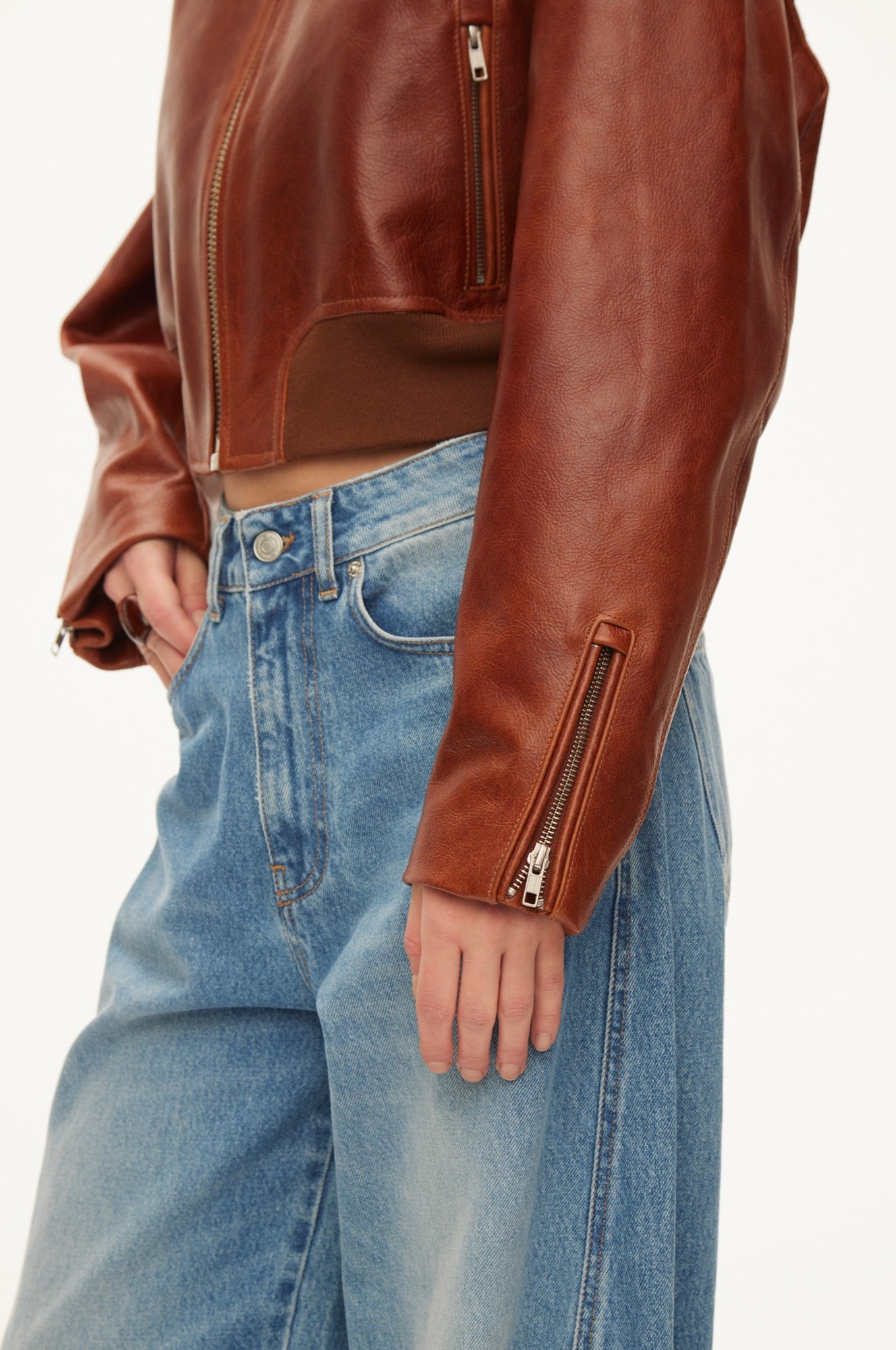 Oval Square Marilyn leather bomber JACKETS Rust Red
