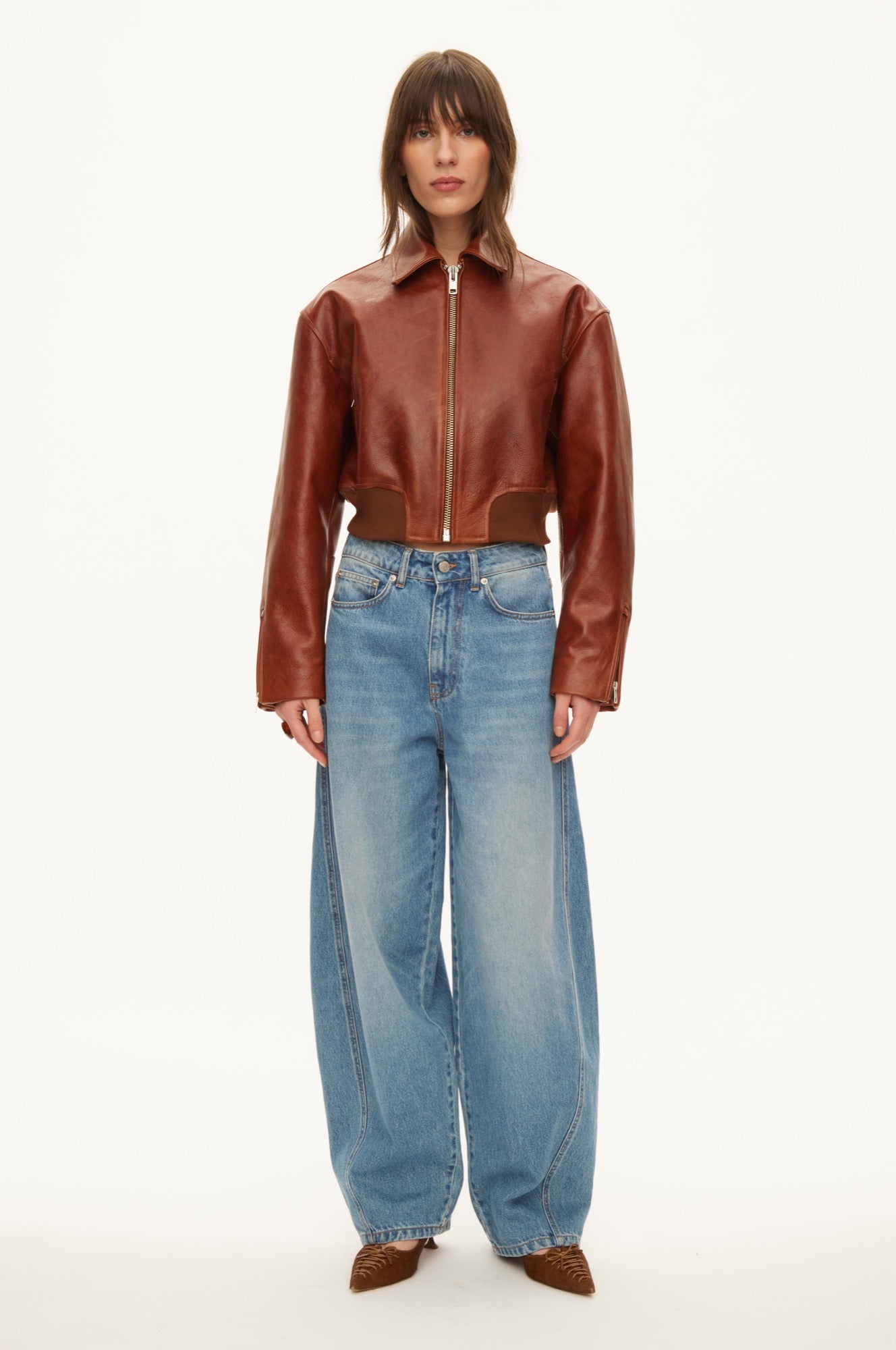 Oval Square Marilyn leather bomber JACKETS Rust Red