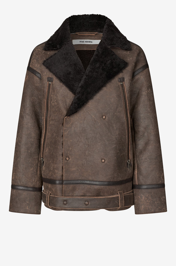 Oval Square Morris Shearling Jacket VESTS 6019 Dark Brown Worn