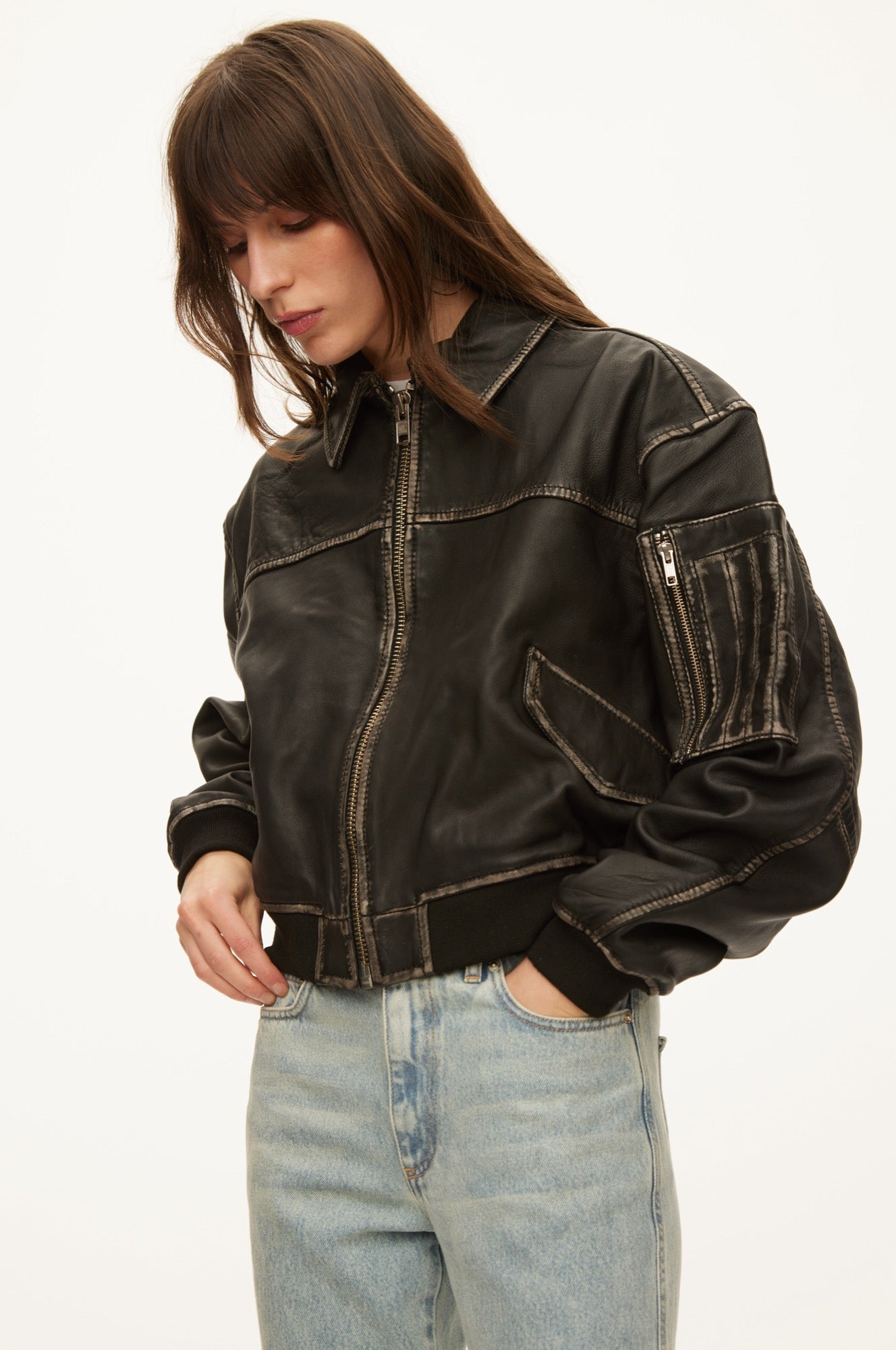 Oval Square OSRocker Leather Bomber JACKETS 8007 Vintage Black