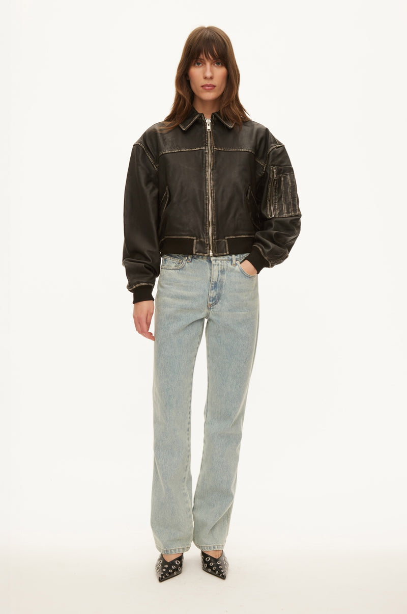 Oval Square OSRocker Leather Bomber JACKETS 8007 Vintage Black