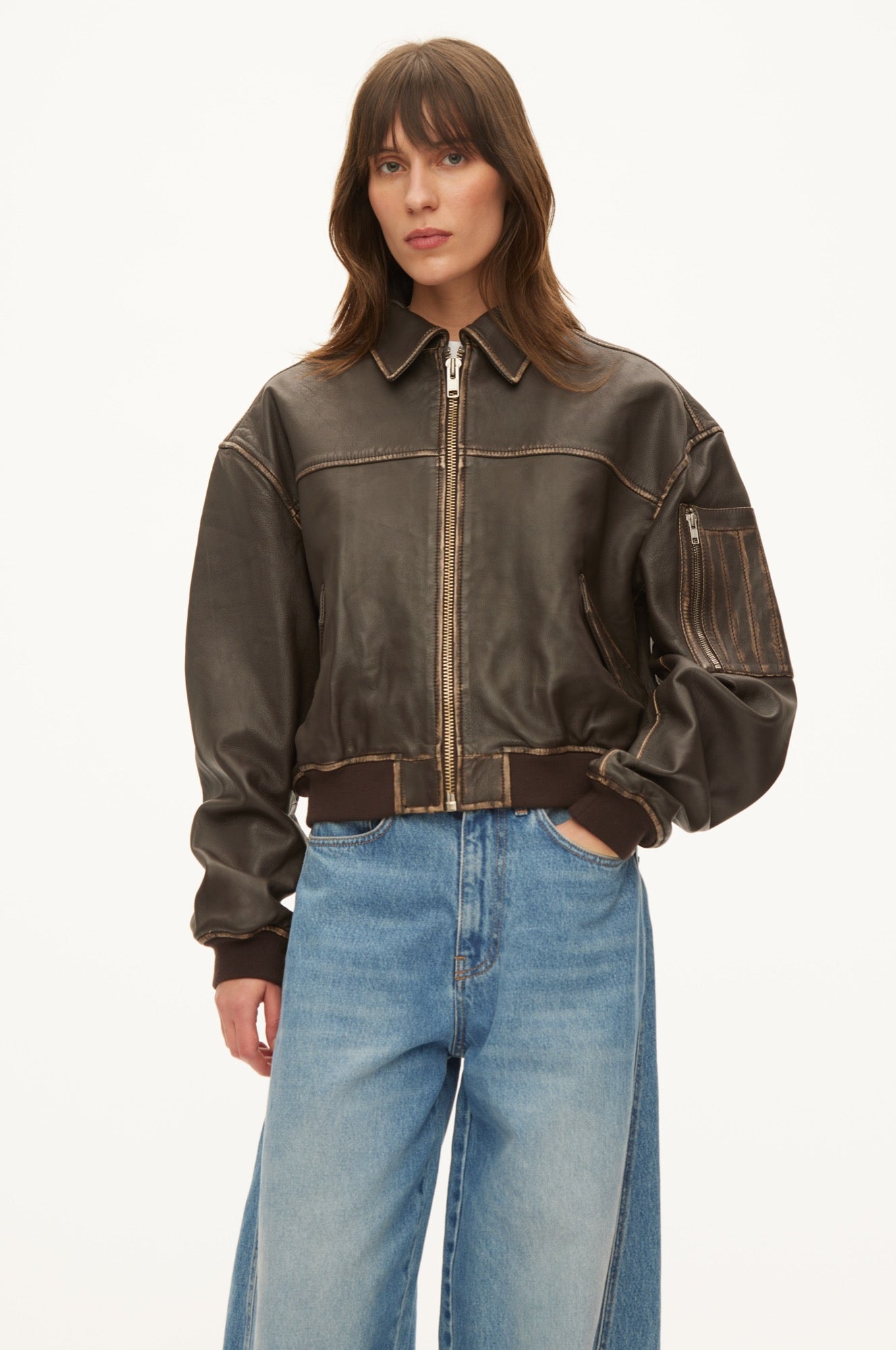 Oval Square OSRocker Leather Bomber JACKETS 9024 Vintage Dark Oak