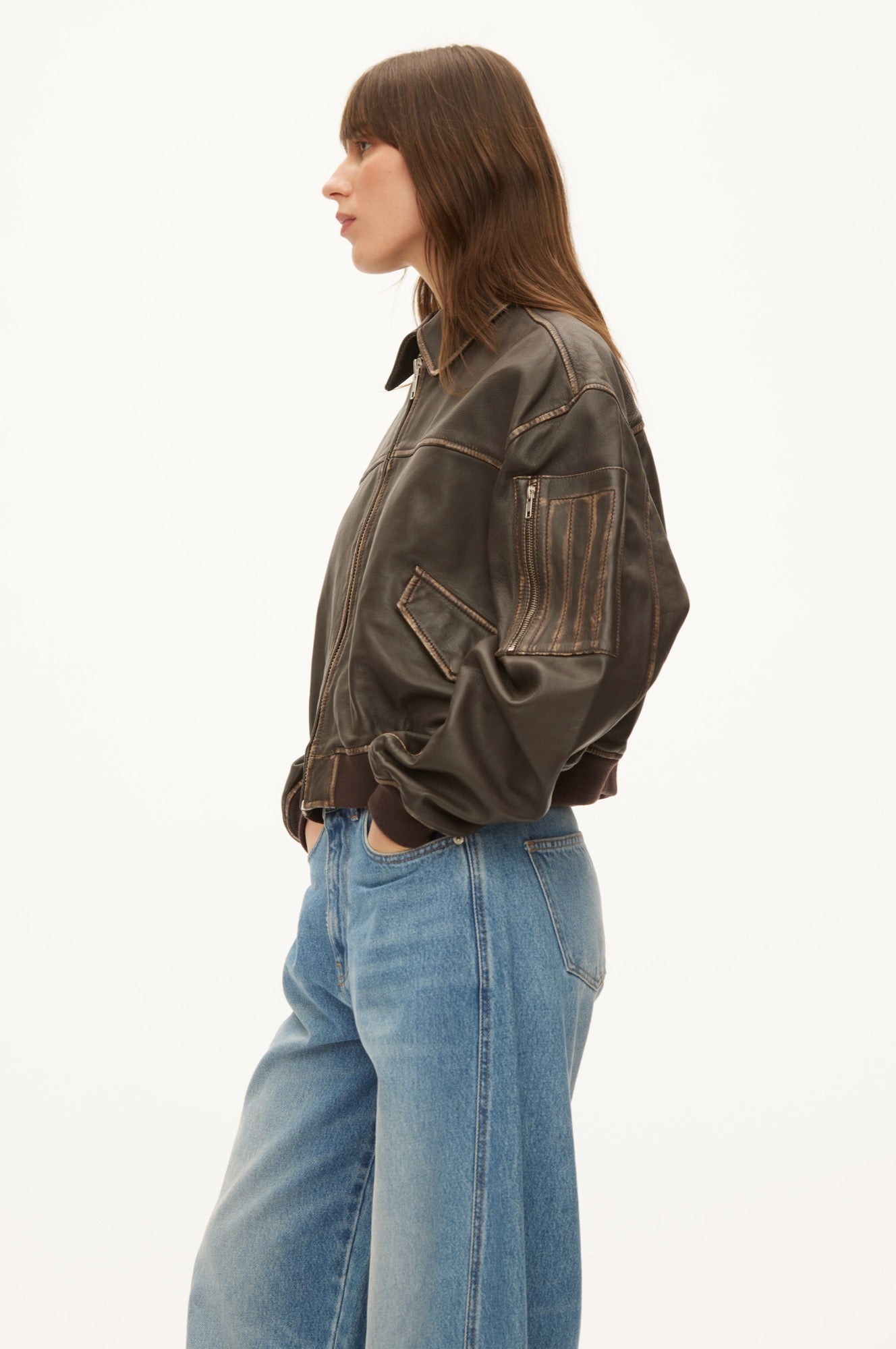 Oval Square OSRocker Leather Bomber JACKETS 9024 Vintage Dark Oak