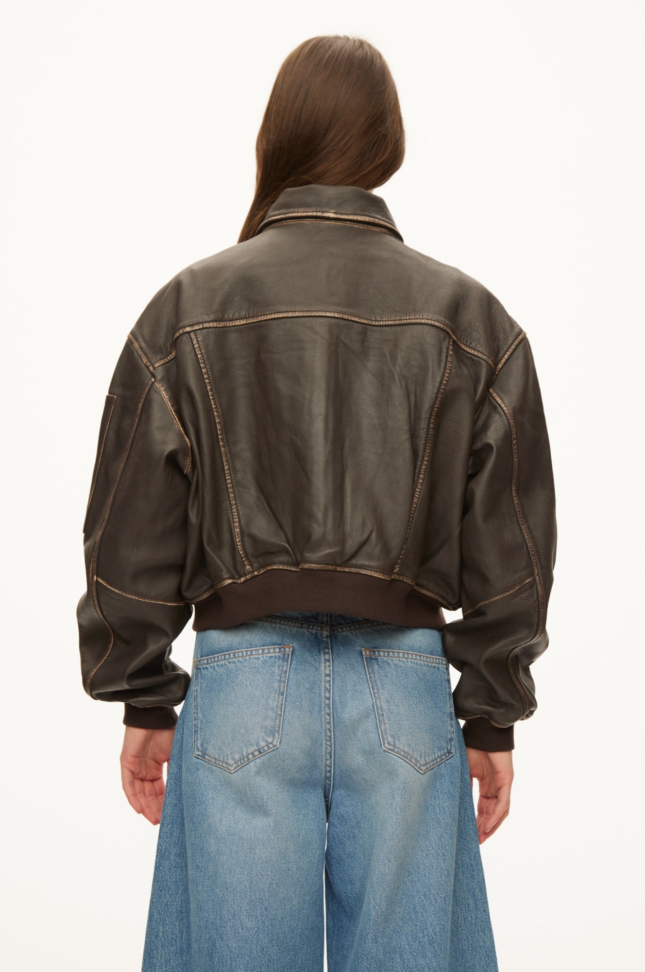 Oval Square OSRocker Leather Bomber JACKETS 9024 Vintage Dark Oak