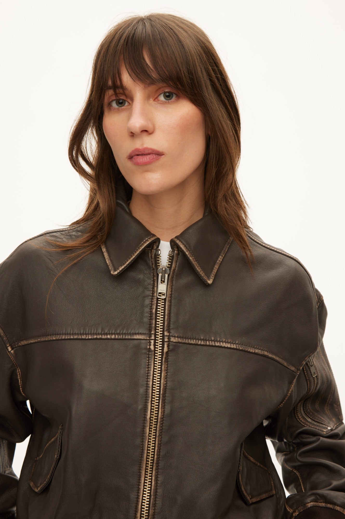 Oval Square OSRocker Leather Bomber JACKETS 9024 Vintage Dark Oak