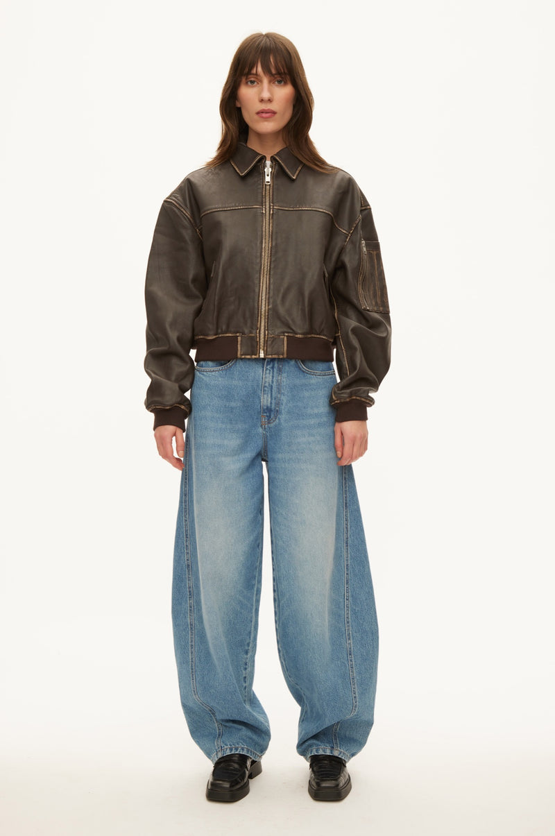 Oval Square OSRocker Leather Bomber JACKETS 9024 Vintage Dark Oak