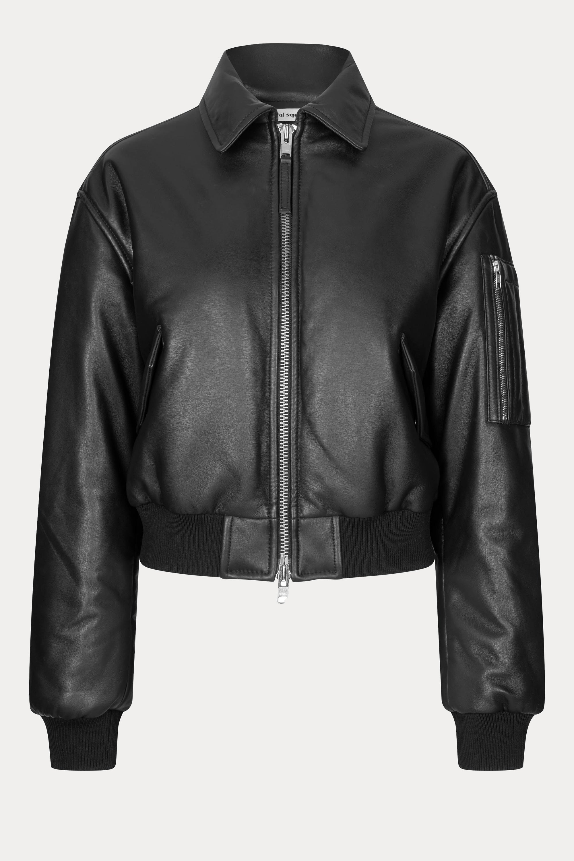 Oval Square Pad Leather Bomber JACKETS 8001 Black