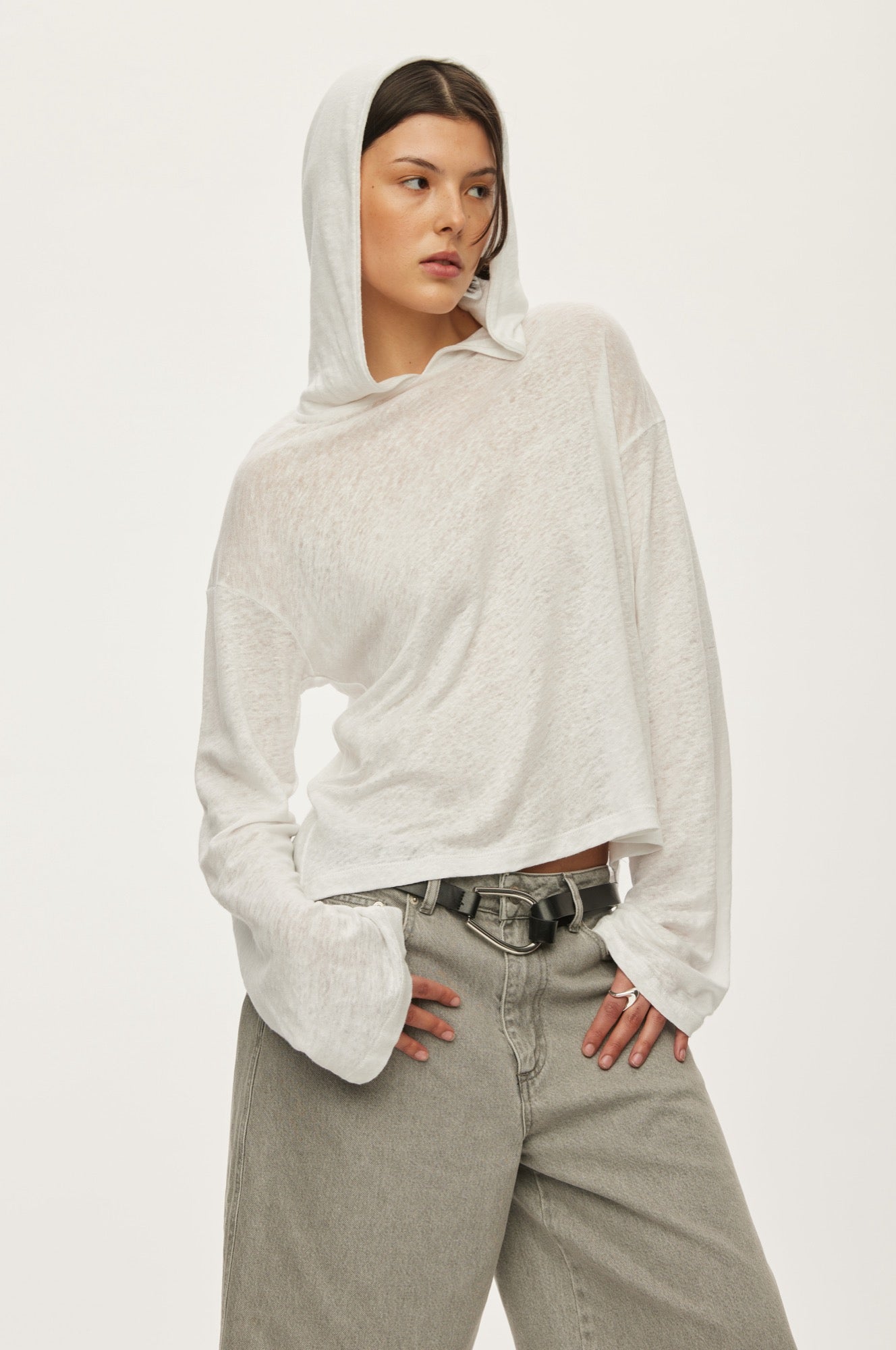 Oval Square Palma Hood Ls Tee TEE 1001 White