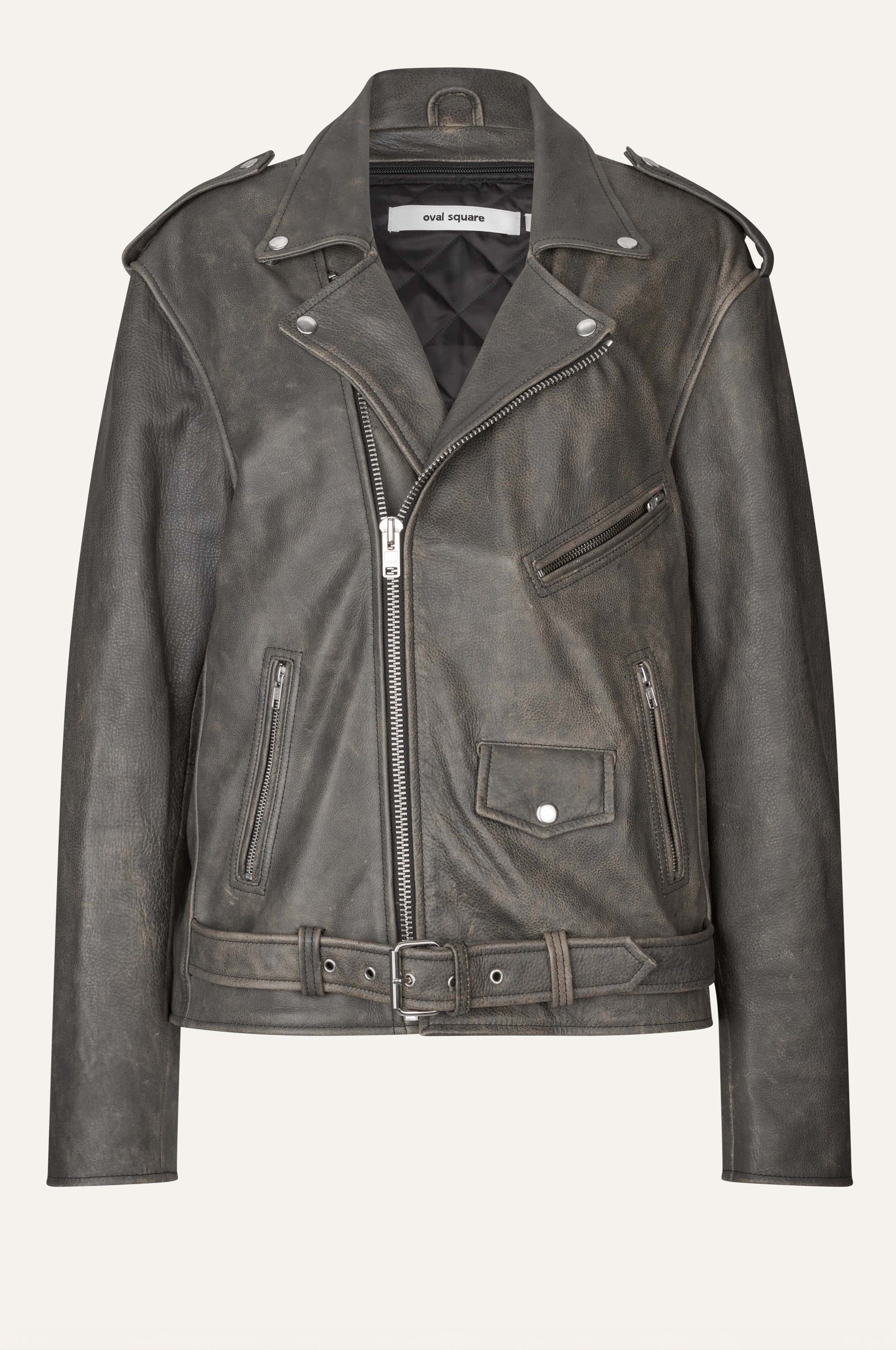 Oval Square Ready Leather Biker JACKETS Grey antique
