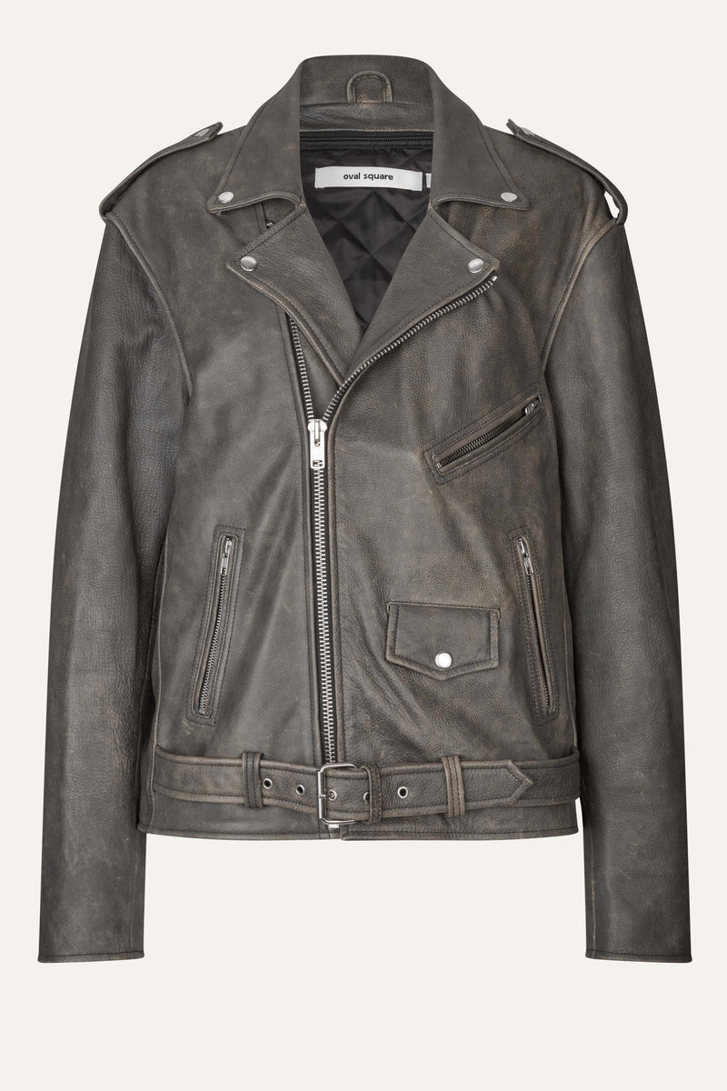 Oval Square Ready Leather Biker JACKETS Greyn antique