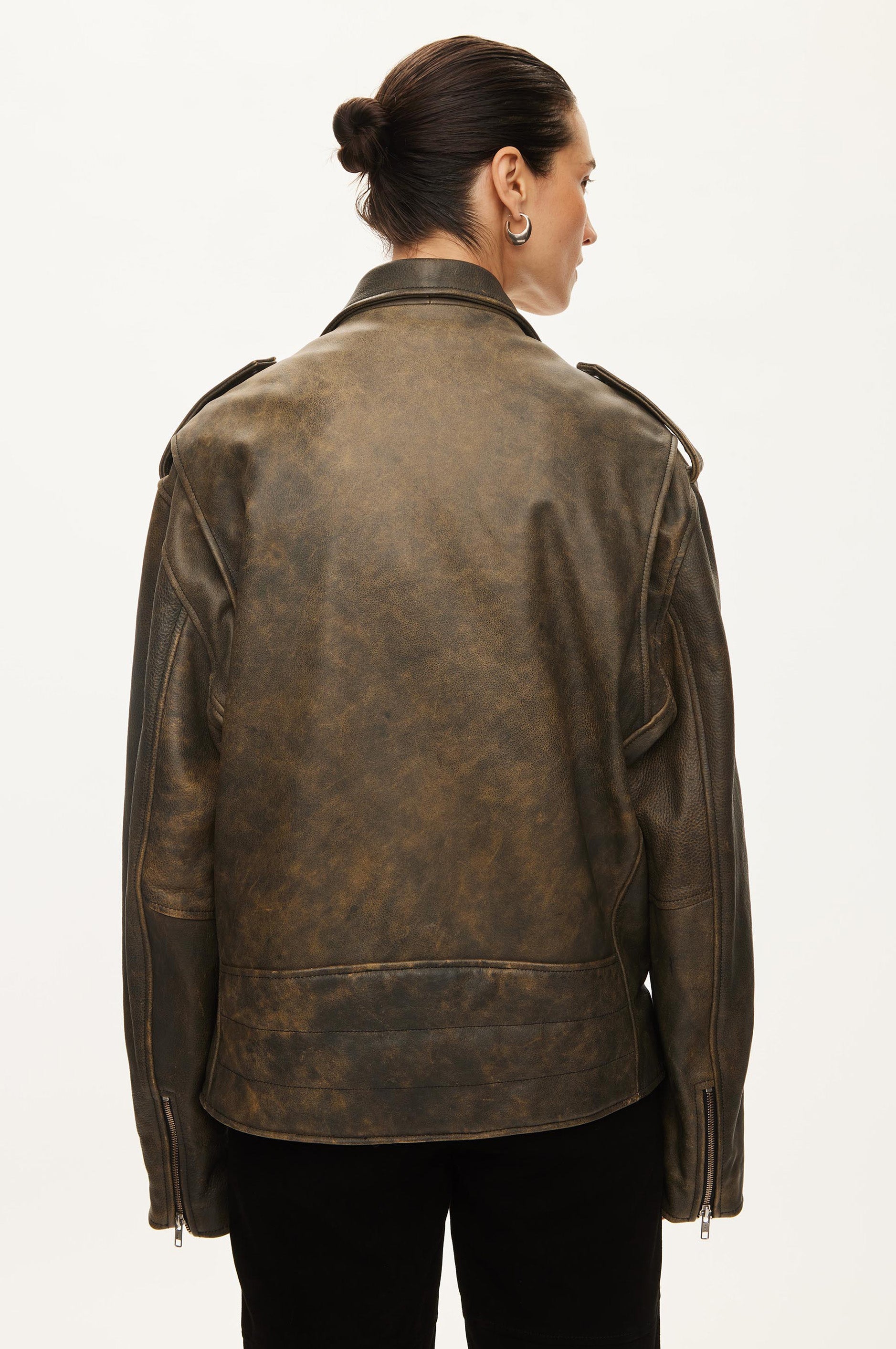 Oval Square Ready Leather Biker JACKETS Grey antique