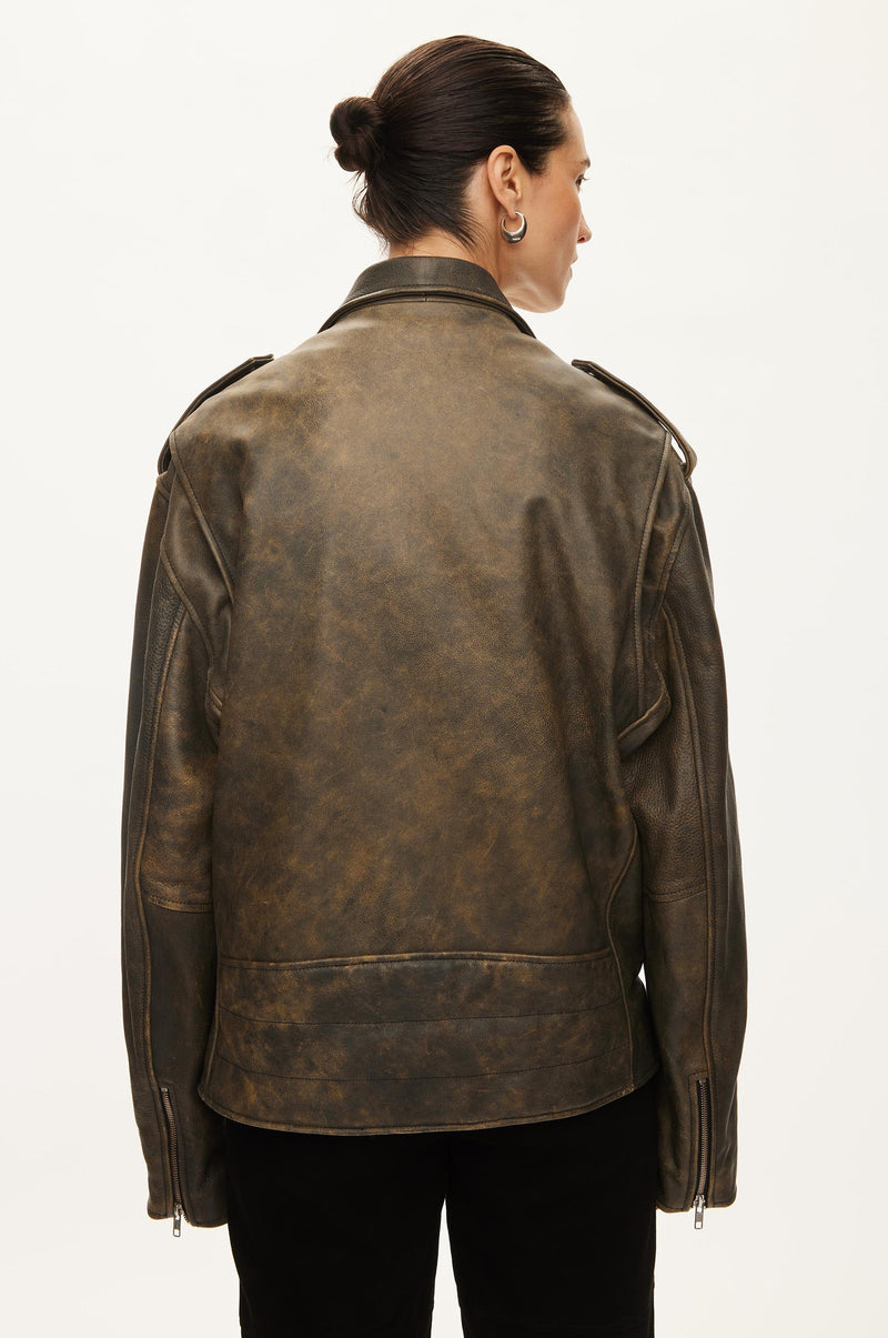 Oval Square Ready Leather Biker JACKETS Greyn antique