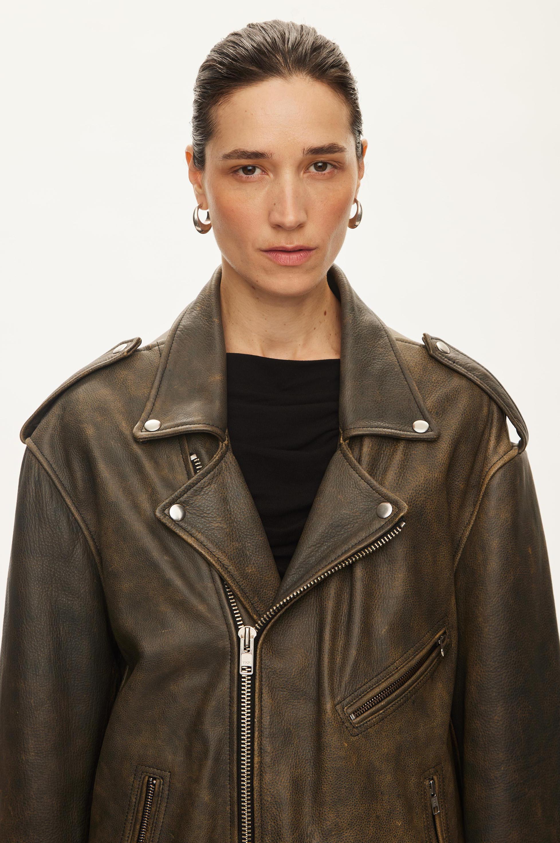 Oval Square Ready Leather Biker JACKETS Grey antique