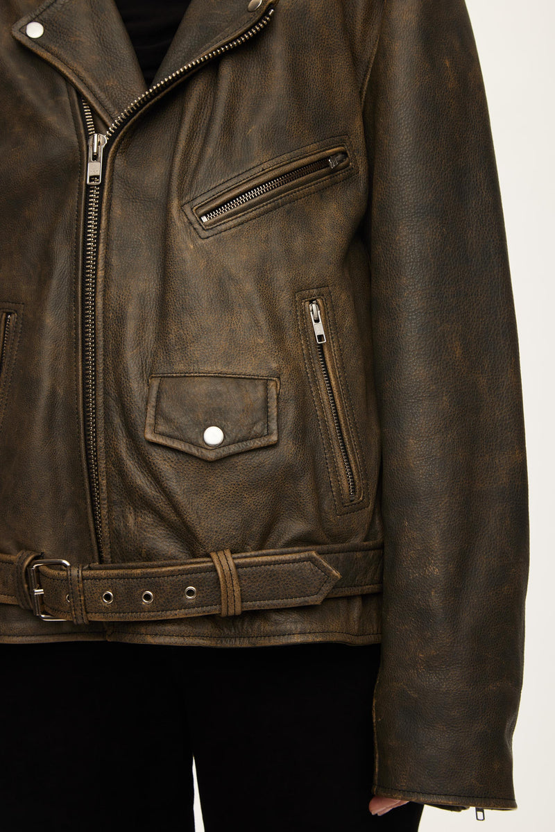 Oval Square Ready Leather Biker JACKETS Greyn antique
