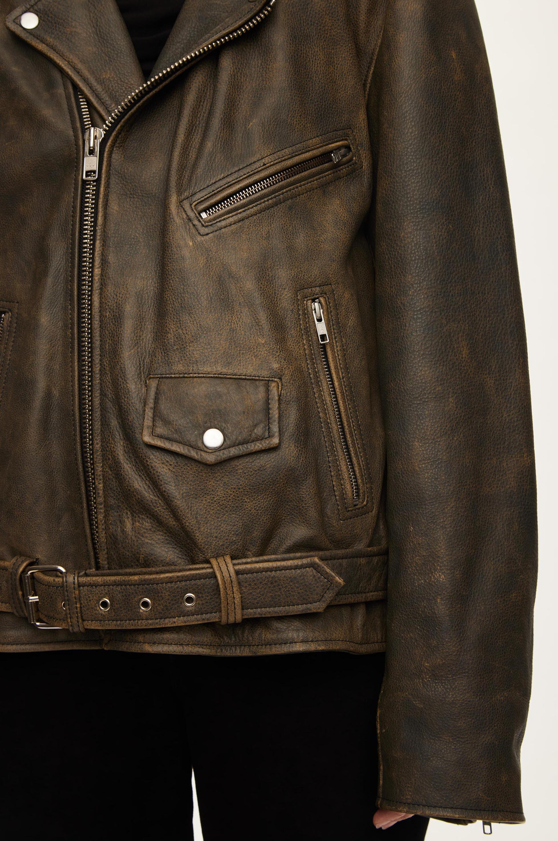 Oval Square Ready Leather Biker JACKETS Grey antique