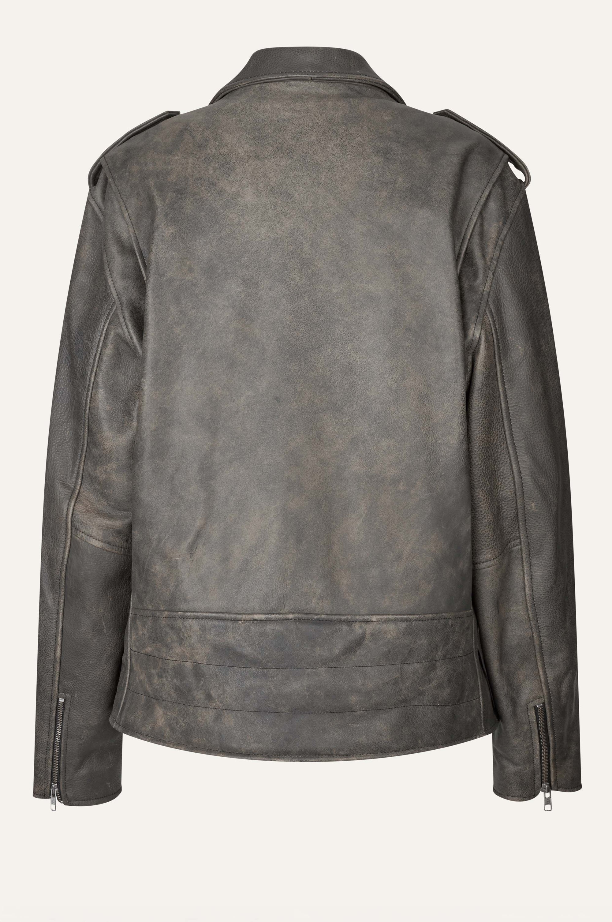 Oval Square Ready Leather Biker JACKETS Grey antique