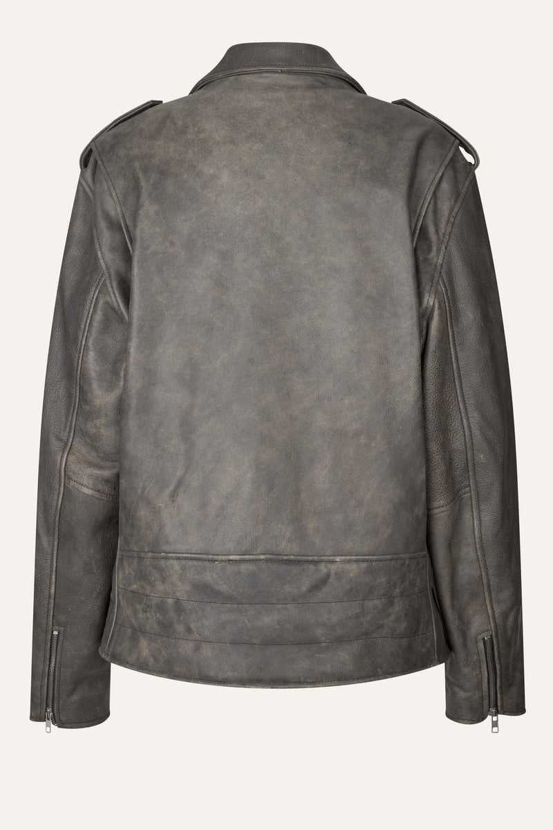 Oval Square Ready Leather Biker JACKETS Greyn antique