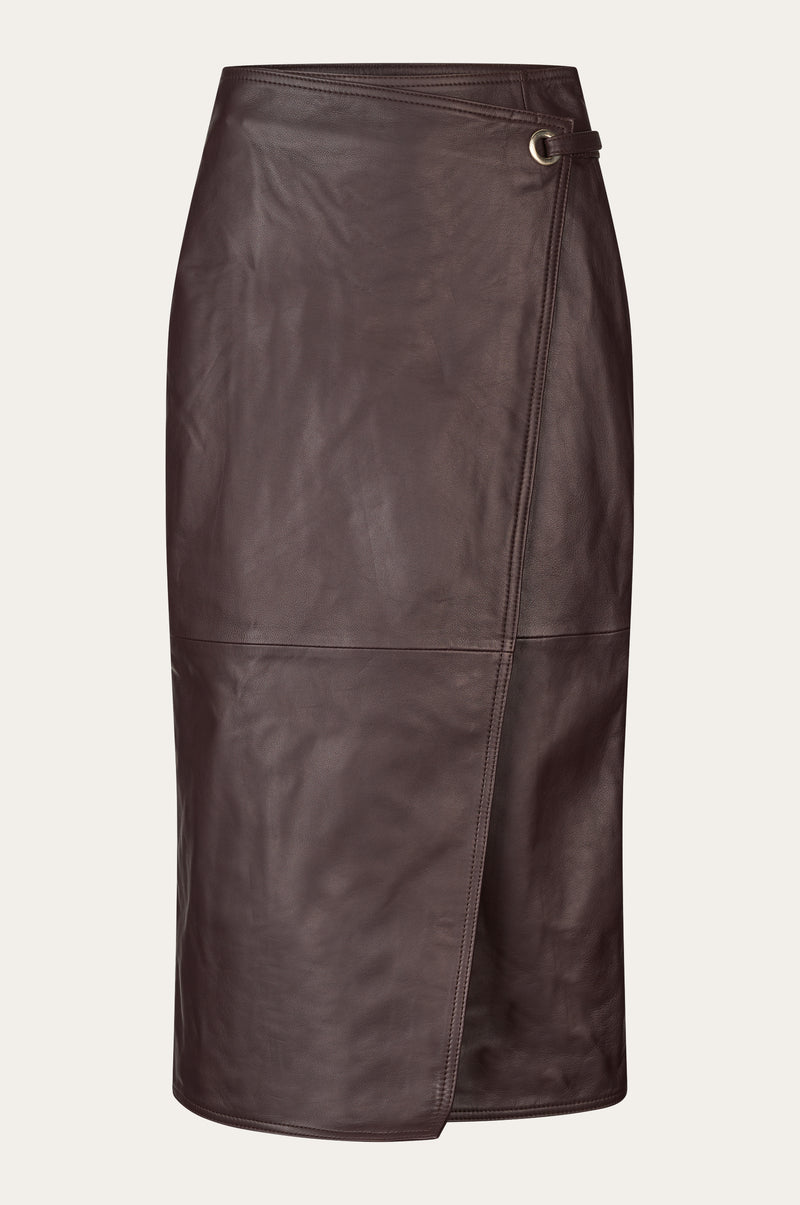 Oval Square Reflection Leather Skirt SKIRTS 3006 Dark Burgundy