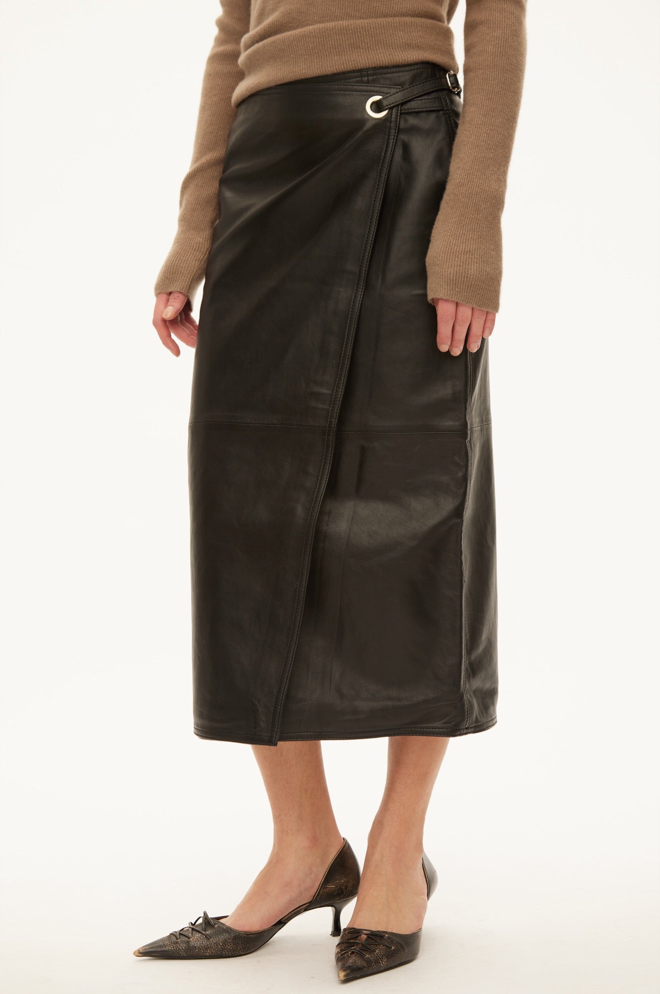 Oval Square Reflection Leather Skirt SKIRTS 8001 Black