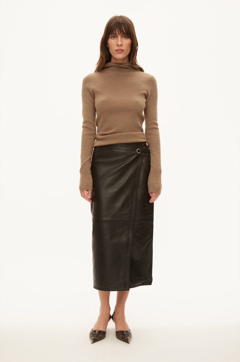 Oval Square Reflection Leather Skirt SKIRTS 8001 Black