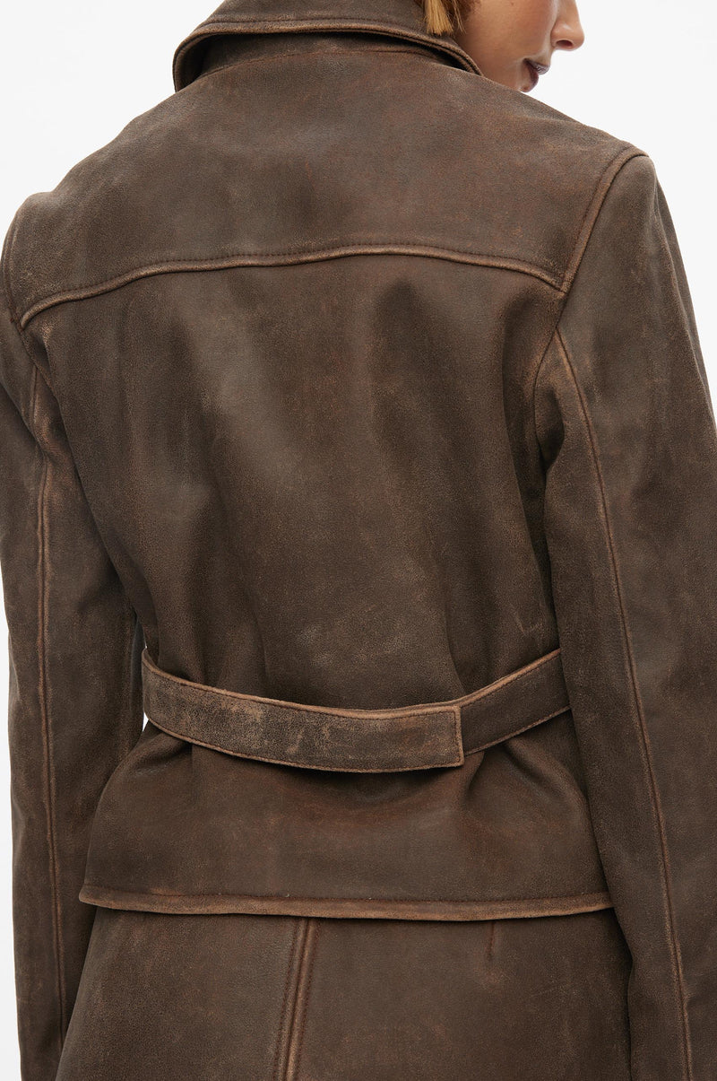 Oval Square Ride Leather Blazer VESTS 6019 Dark Brown Worn