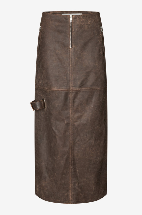 Oval Square Ride Leather Skirt VESTS 6019 Dark Brown Worn