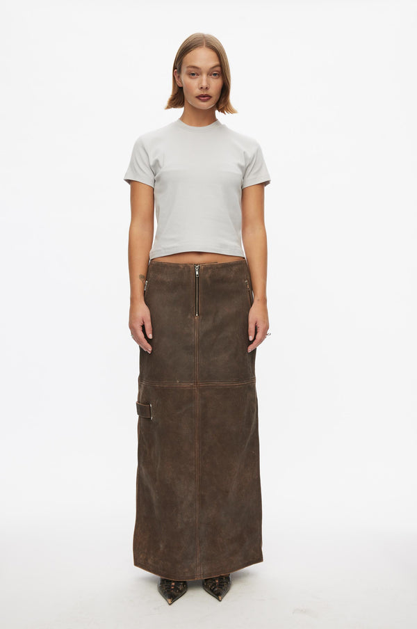 Oval Square Ride Leather Skirt VESTS 6019 Dark Brown Worn