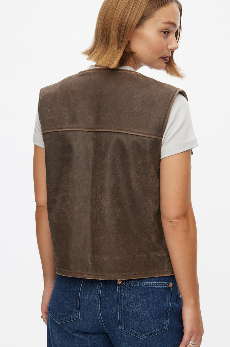 Oval Square Ride Leather Vest VESTS 6019 Dark Brown Worn