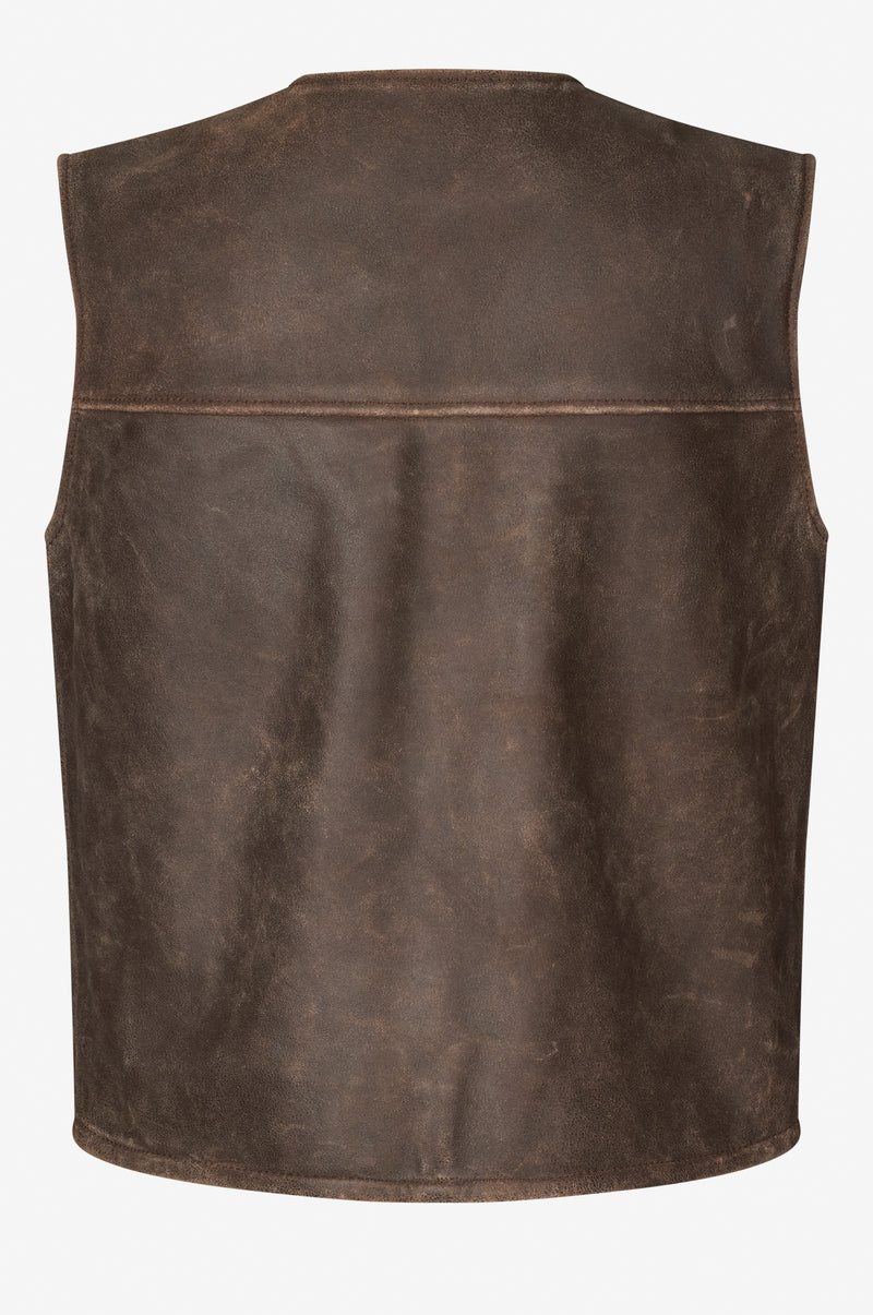 Oval Square Ride Leather Vest VESTS 6019 Dark Brown Worn