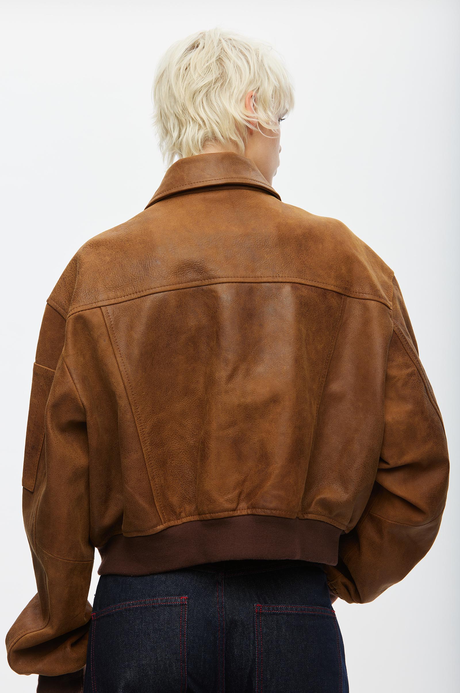 Oval Square Rocky Leather Bomber JACKETS 6013 Used Brown