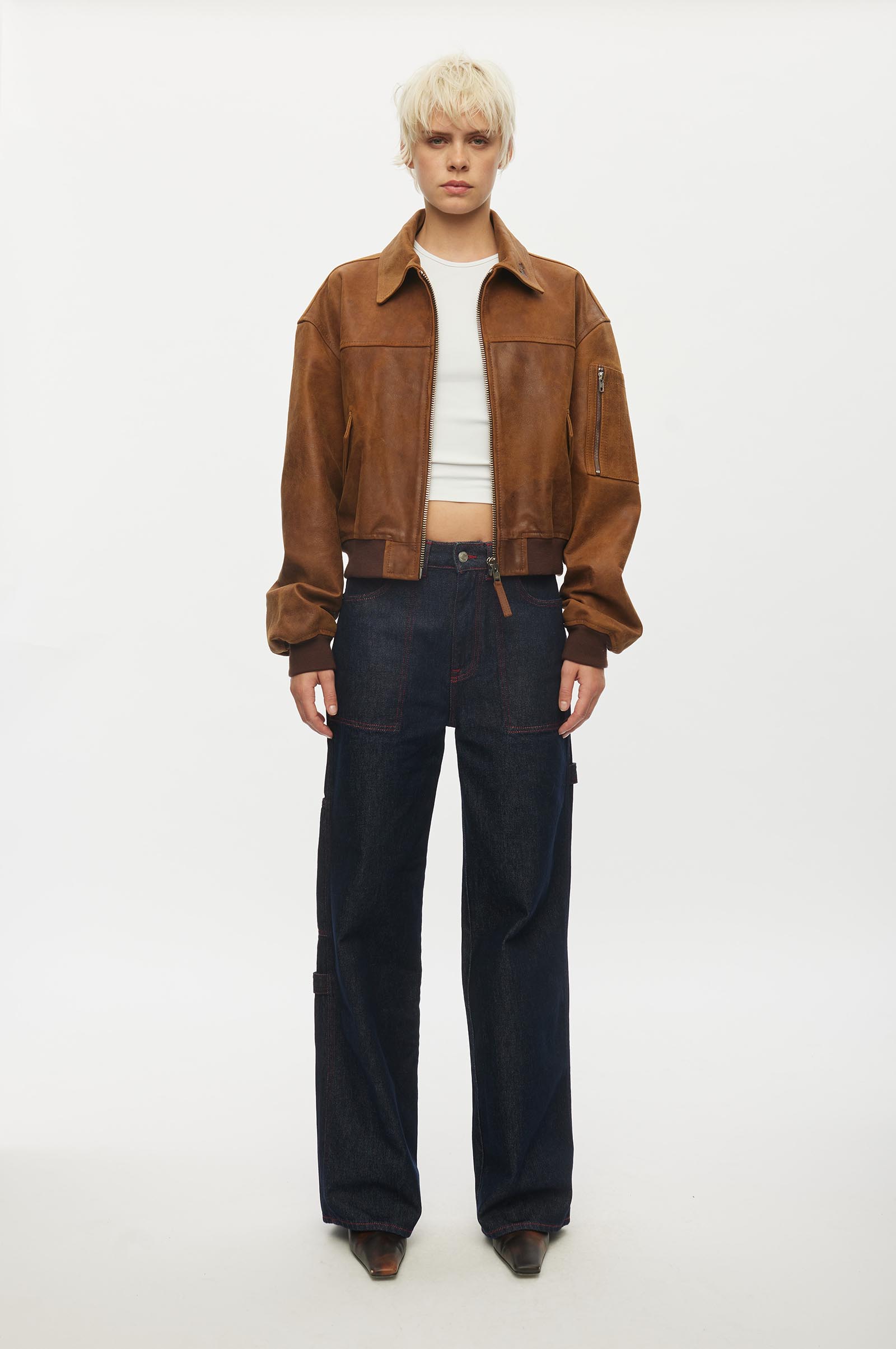 Oval Square Rocky Leather Bomber JACKETS 6013 Used Brown